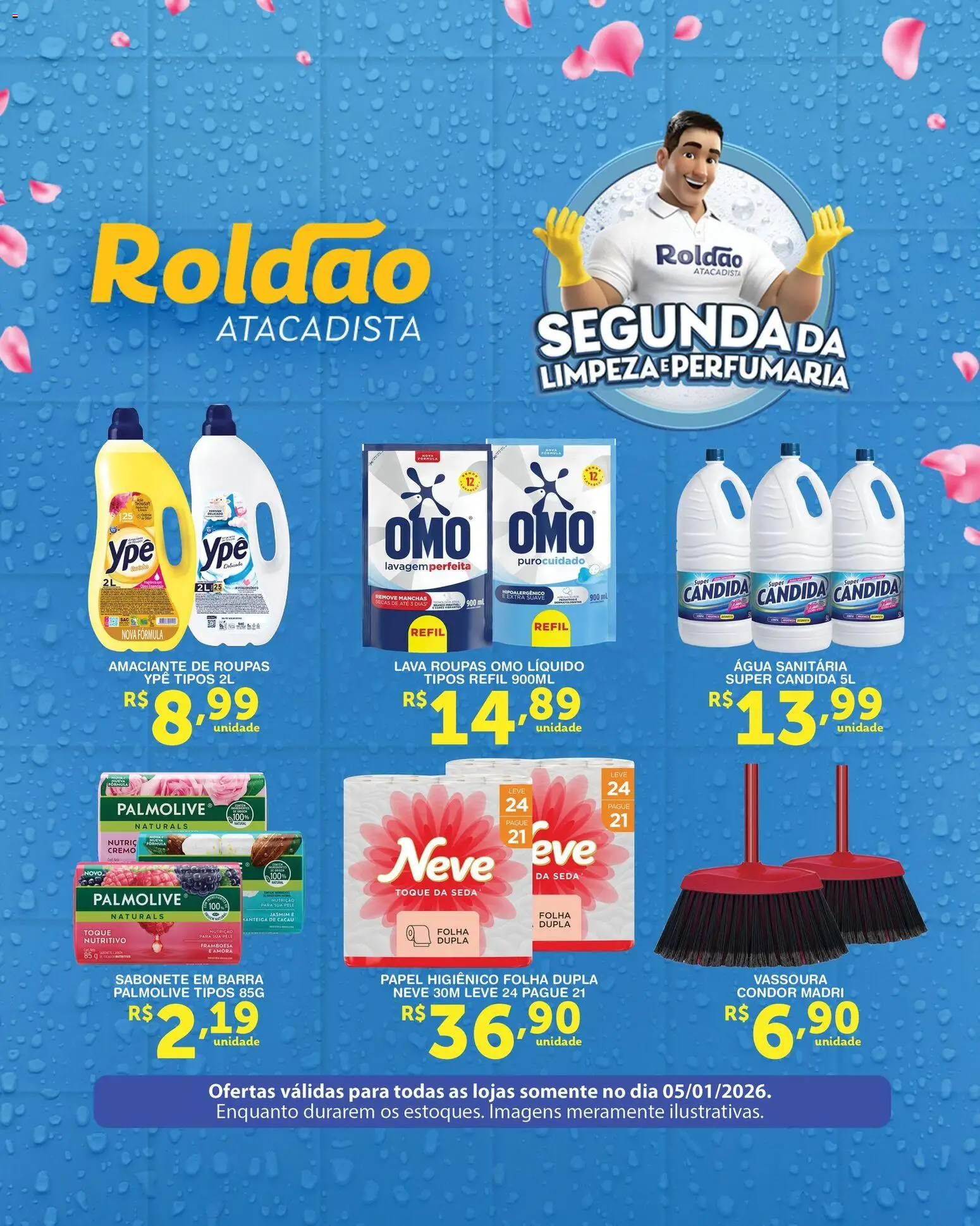 Pré-Visualização do folheto "Ofertas da semana" da loja Roldão válido a partir de 05/01/2026 - Água, Roupas, Sabonete, Vassoura, Manteiga, Amaciante, Água sanitária, Amaciante de roupas