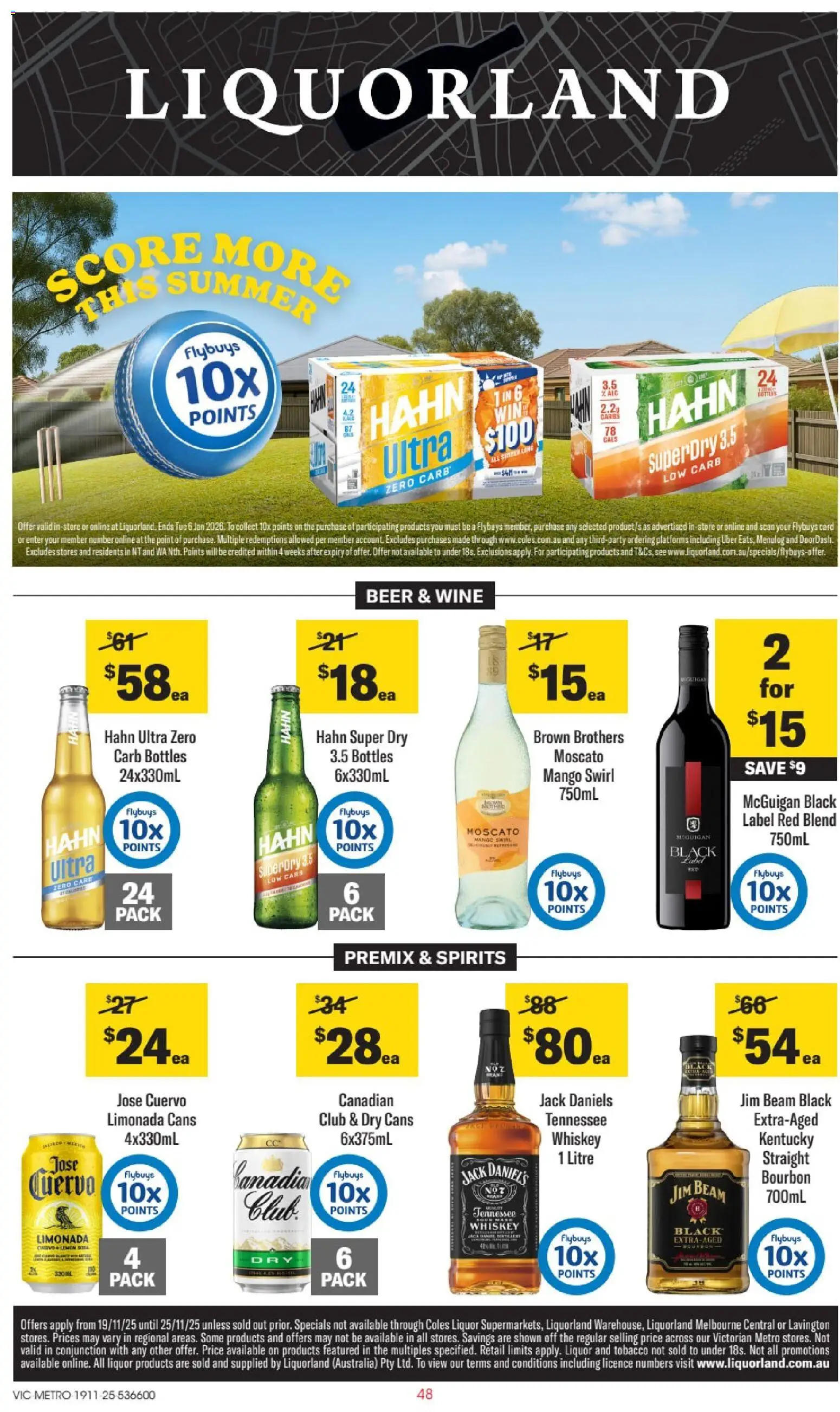 Preview of catalogue Catalogue VIC from shop Liquorland valid 19/11/2025 - Jim Beam, Wine, Bourbon, Platforms, Whiskey, Lemon, Mango, Jack Daniel’s