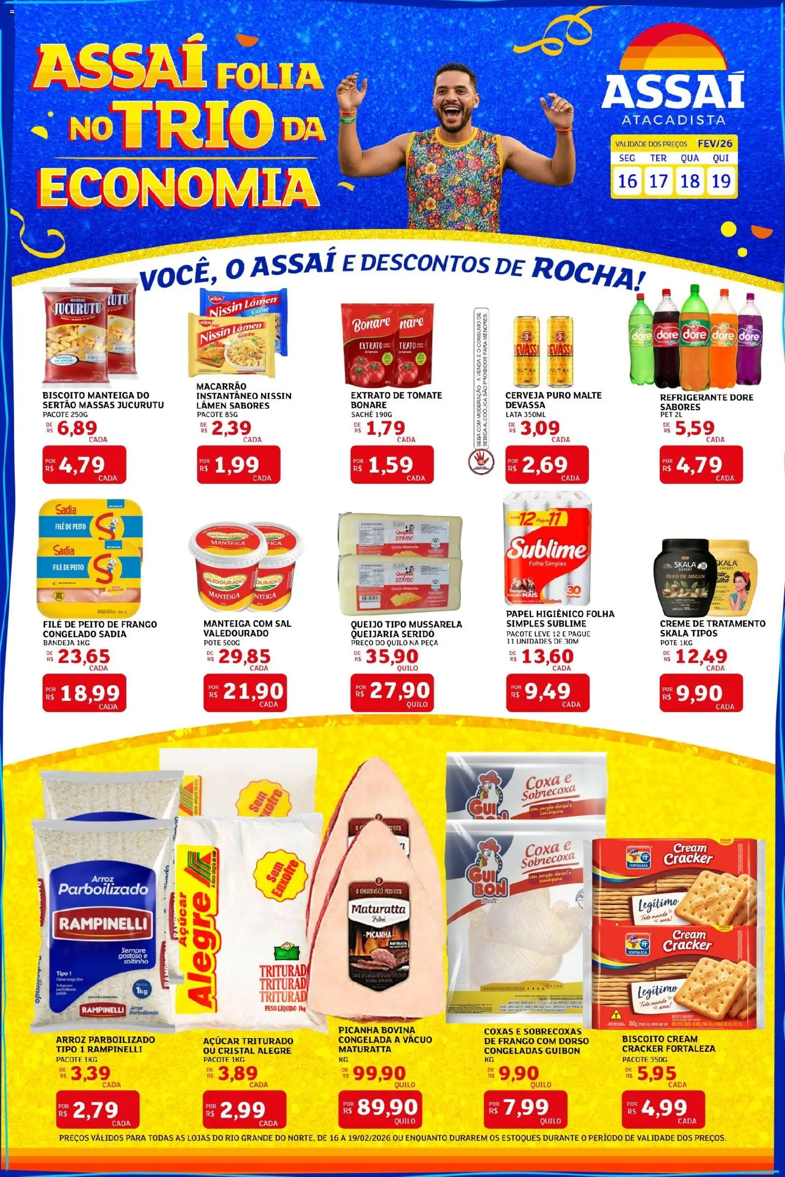 Pré-Visualização do folheto "Encarte - RN" da loja Assaí Atacadista válido a partir de 17/02/2026 - Picanha, Bebida, Biscoito, Frango, Açúcar, Refrigerante, Bandeja, Extrato de tomate
