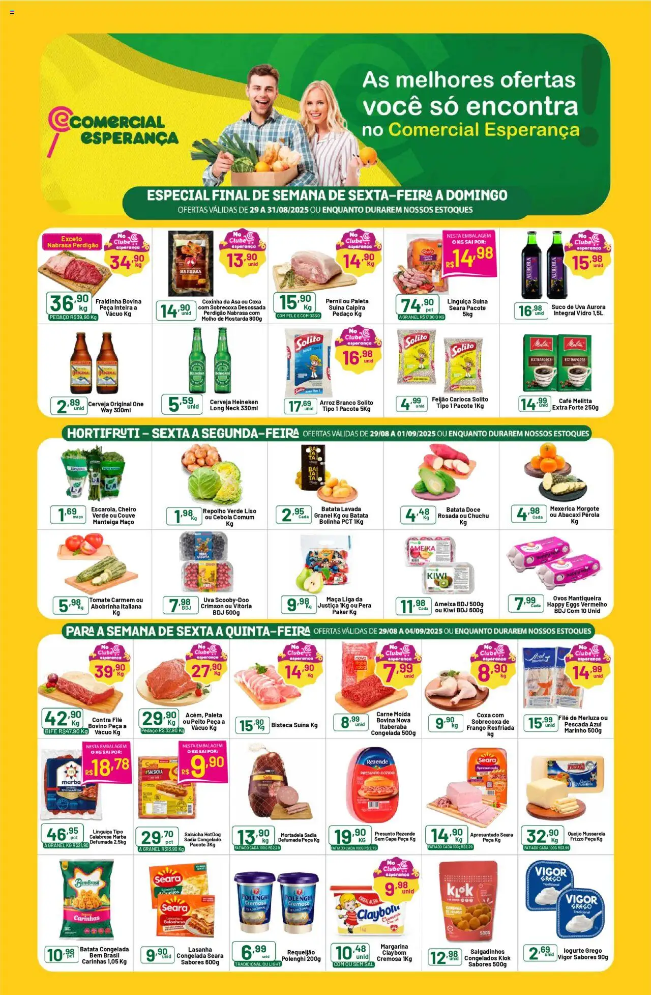 Comercial Esperança folheto "Ofertas Semanal" válido a partir de 29/08/2025 - número de página 1 - Café, Iogurte, Queijo, Abobrinha, Couve, Linguiça, Repolho, Carne moída bovina