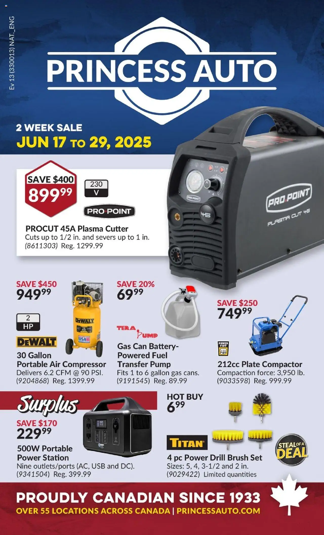 Princess Auto flyer valid from Jun 17, 2025 - page number 1 - PC, Cutter, Brush, Battery, Compressor, Air compressor