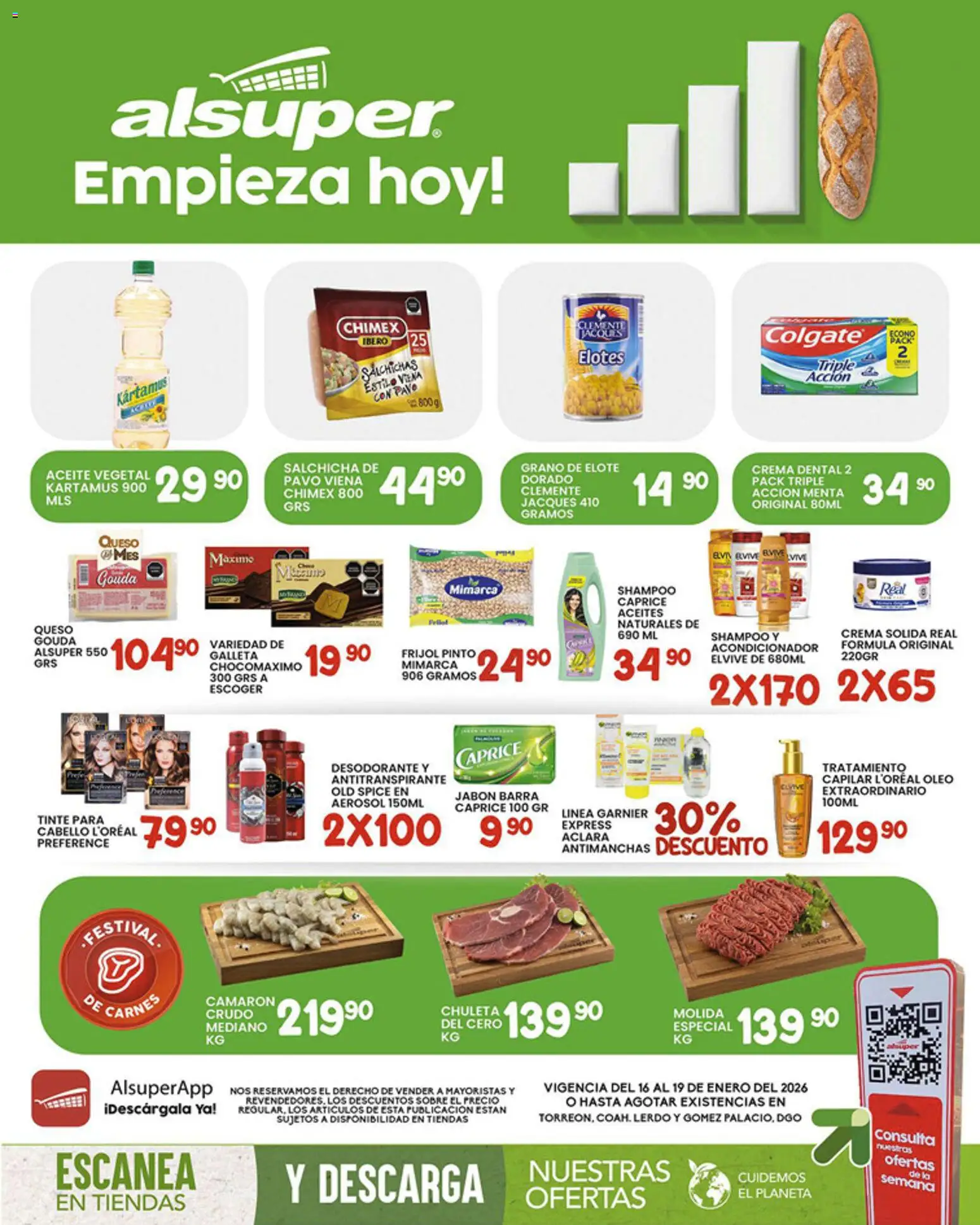Vista previa las ofertas de la tienda Alsuper - Folleto Laguna desde el 16/01/2026 - Shampoo, Queso, Aceite, Salchicha, Aceite vegetal, Queso Gouda, Acondicionador, Chuleta