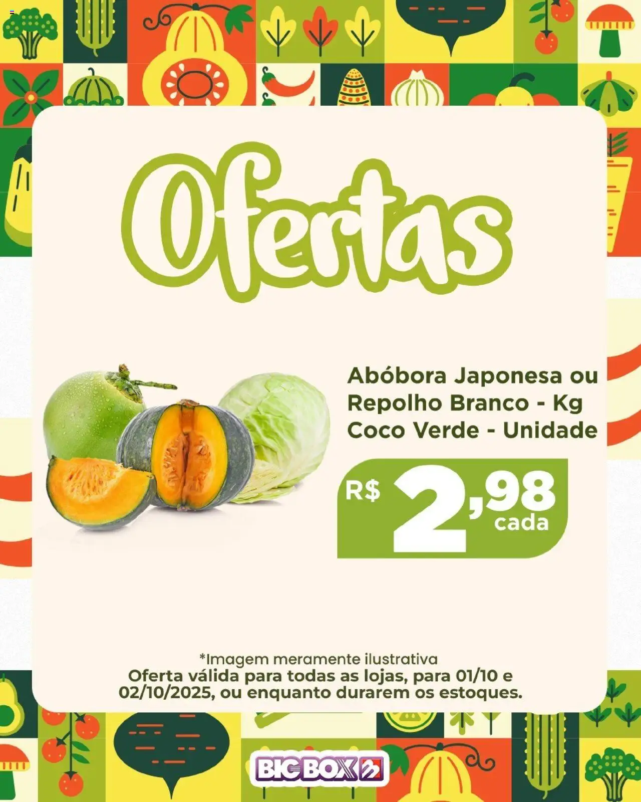 Big Box folheto "Ofertas Sacolão" válido a partir de 01/10/2025 - número de página 1 - Coco, Abóbora, Repolho, Repolho branco