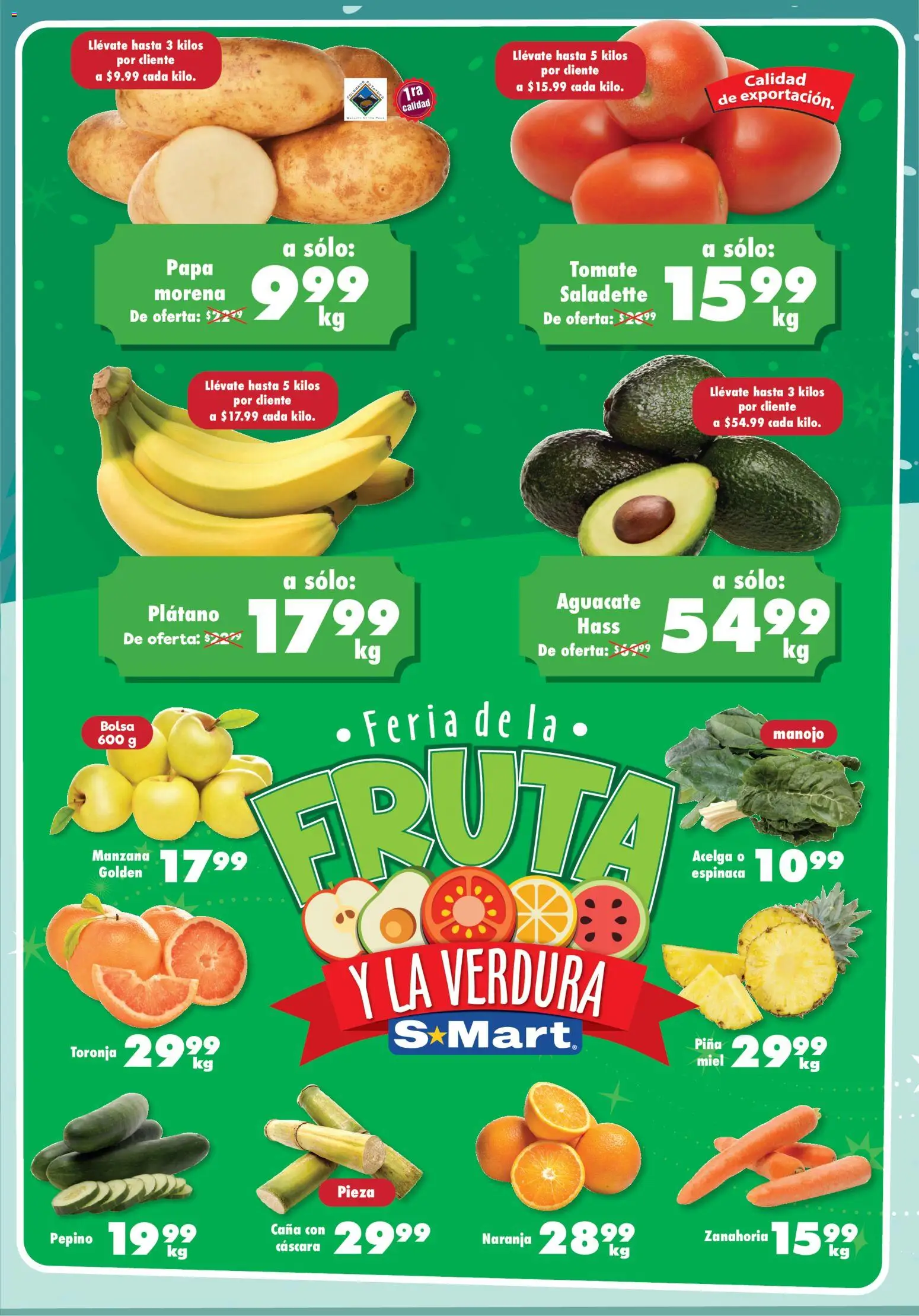 Vista previa las ofertas de la tienda S-Mart - Folleto Matamoros desde el 18/11/2025 - Fruta, Bolsa, Espinaca, Zanahoria, Piña, Miel, Pepino, Toronja