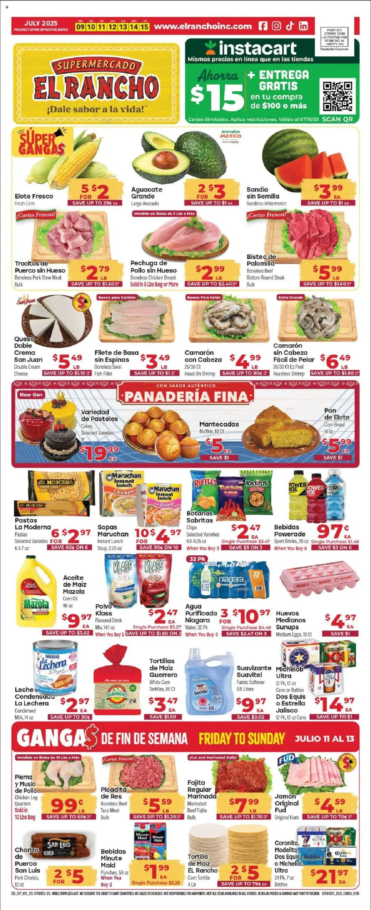 El Rancho Weekly Ad 2 from 07/09/2025 - Flyer - Page number 1 - Fish fillet, Eggs, Oil, Ham, Pork, Fish, Avocado, Watermelon