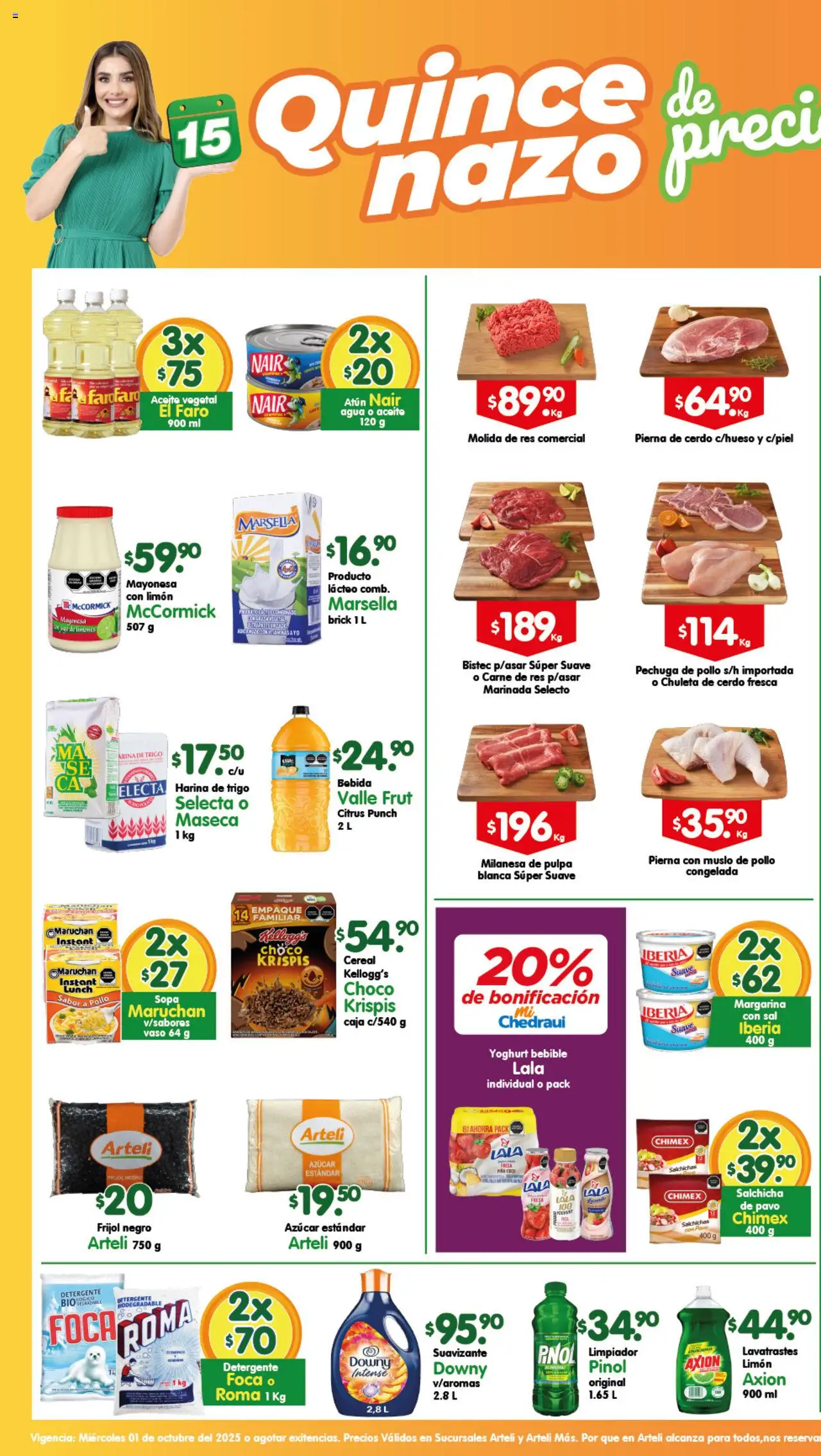 Prensa Tuxpan Arteli y sus promociones válidas desde el 01/10/2025 - Número de página 1 - Fresa, Limón, Aceite, Sal, Detergente, Milanesa, Carne de res, Limpiador