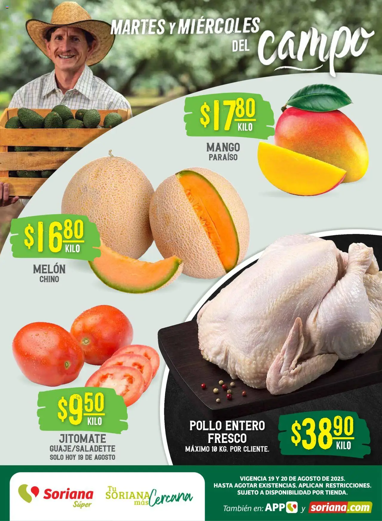 Martes y Miércoles del Campo Súper: Ver, Tab, Chis, Camp, Yuc y Q. Roo Soriana y sus promociones válidas desde el 19/08/2025 - Número de página 1