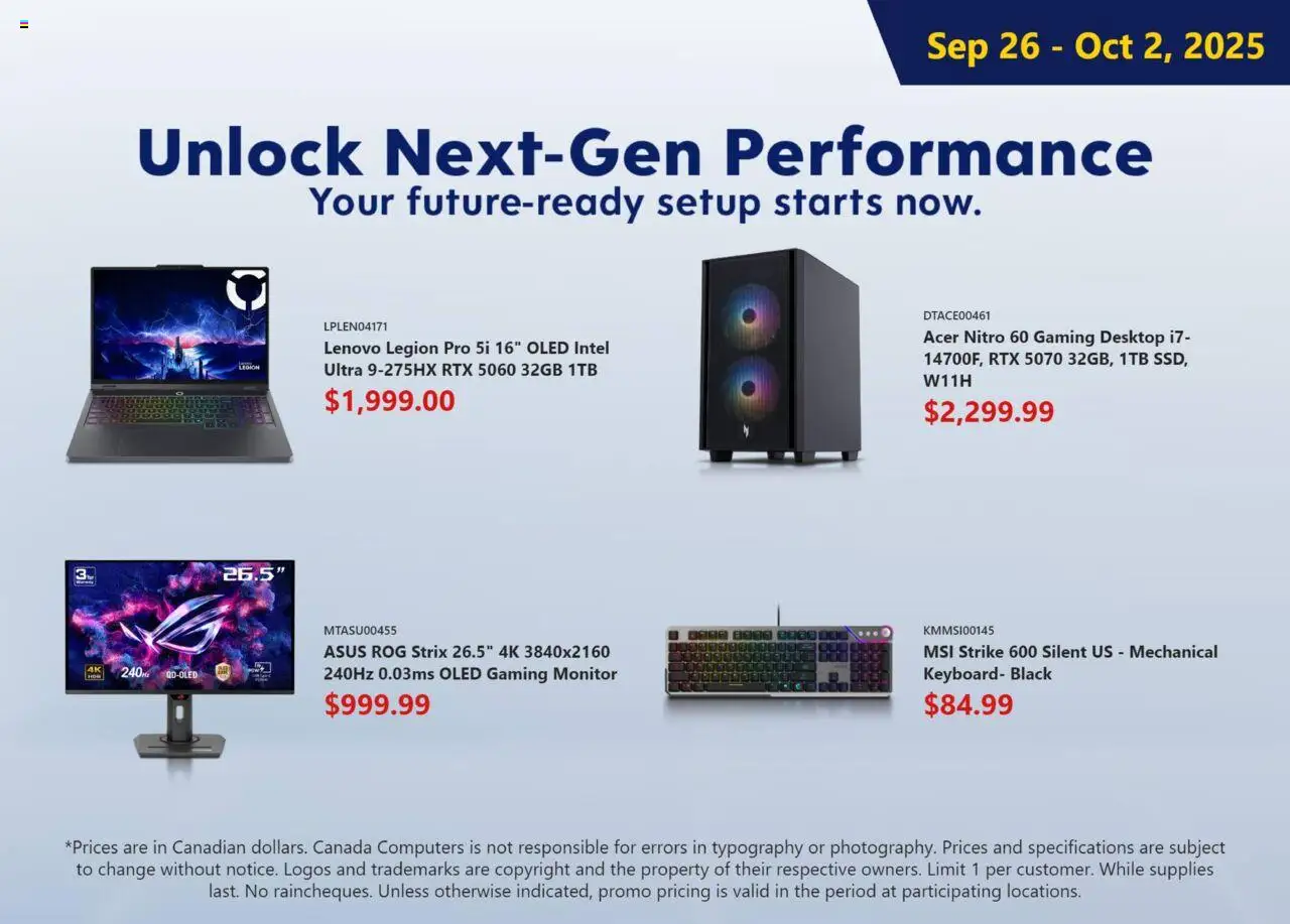 Canada Computers flyer valid from Sep 26, 2025 - page number 1 - Keyboard, Monitor