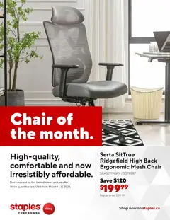 Preview of leaflet Staples flyer - Chair of the month from shop Staples is valid from Mar 06, 2026