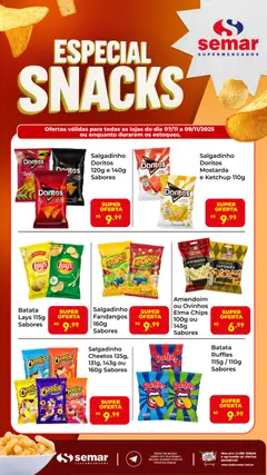 Pré-Visualização do folheto "Ofertas Especial Snacks" da loja Semar Supermercado válido a partir de 07/11/2025