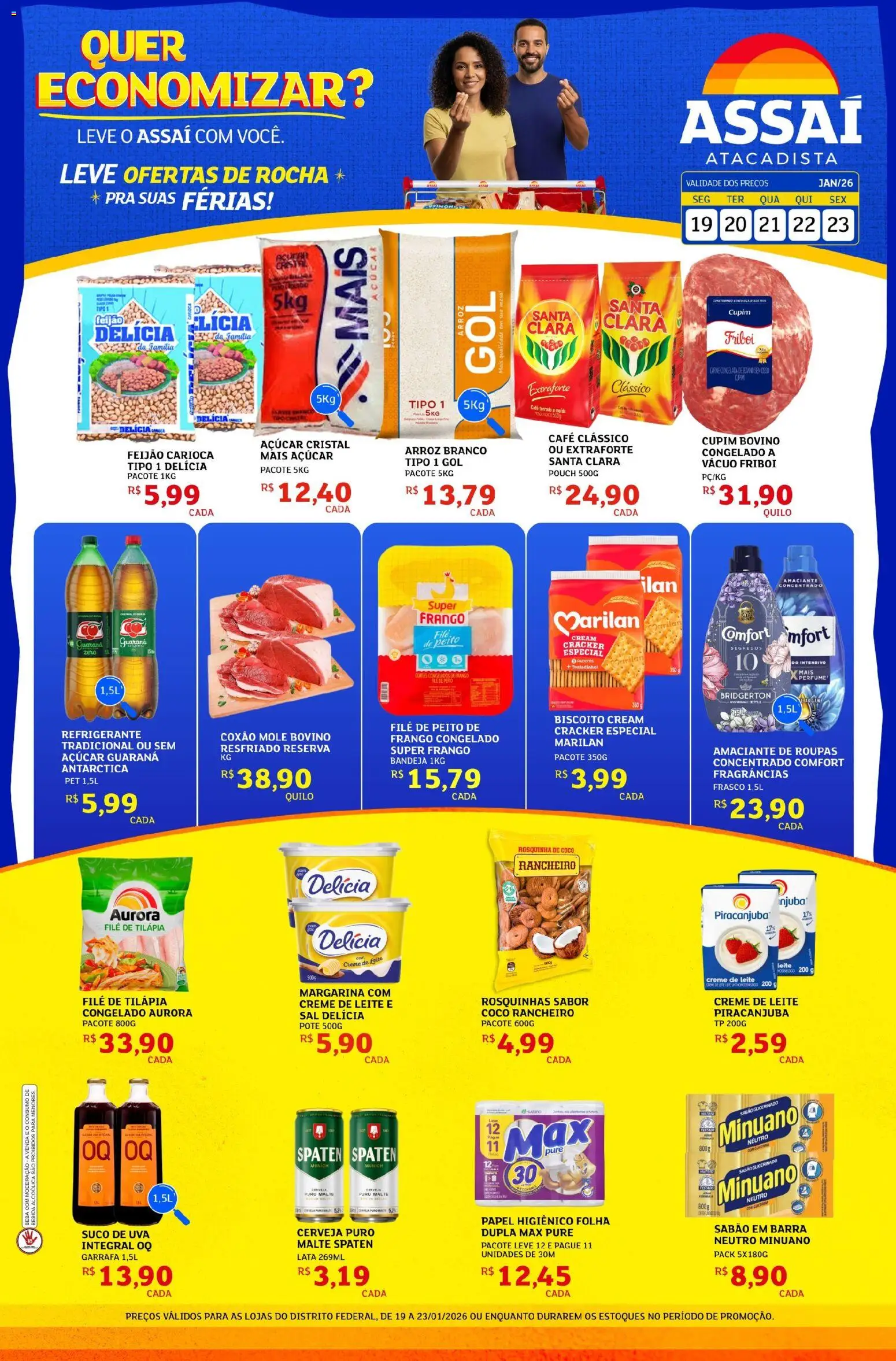 Pré-Visualização do folheto "Encarte - DF" da loja Assaí Atacadista válido a partir de 19/01/2026 - Café, Coco, Cerveja, Uva, Leite, Açúcar, Papel higiênico, Peito de frango