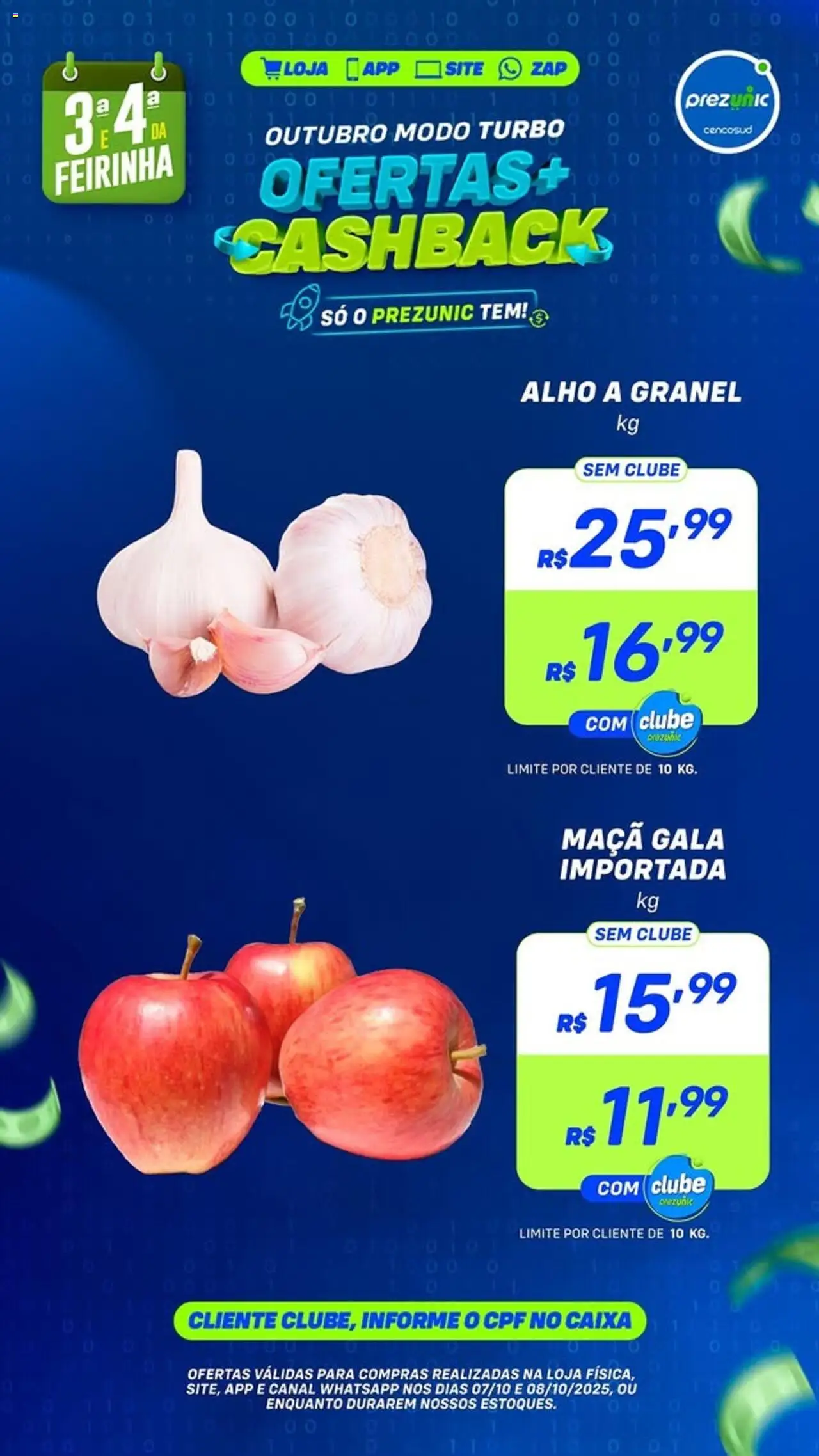 Prezunic folheto "Encarte" válido a partir de 07/10/2025 - número de página 1 - Caixa, Alho