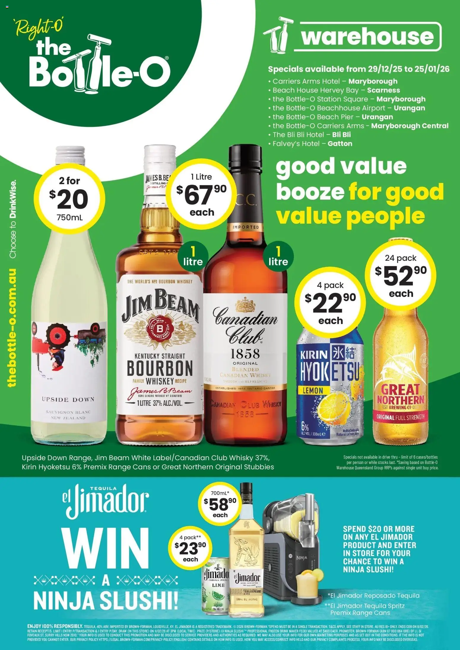 Preview of catalogue Good Value Booze, For Good Value People. QLD 29/12 from shop The Bottle-O valid 28/12/2025