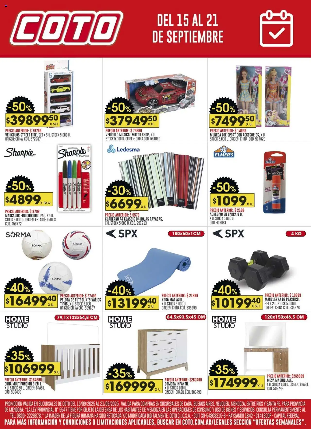 Coto Ofertas Hogar del 15/09/2025 >> Catálogo - Pelota, Mesa, Cómoda, Cuaderno, Cuna