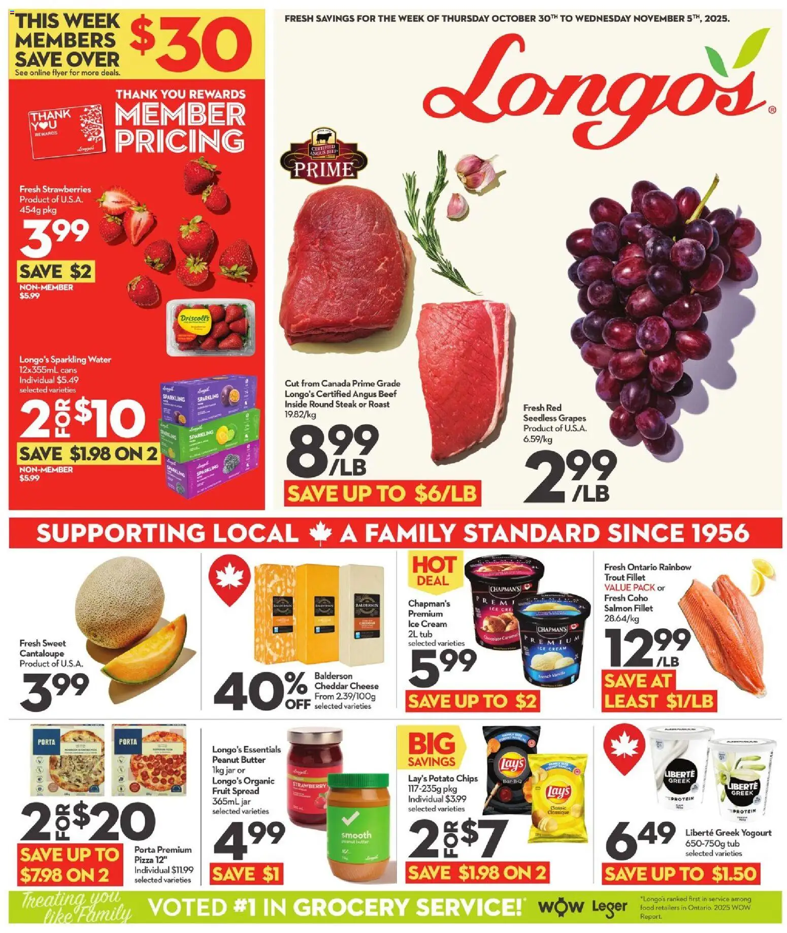 Preview of leaflet Weekly flyer / circulaire from shop Longo's is valid from Oct 30, 2025 - Fruit, Strawberries, Salmon, Chips, Beef, Cheddar, Fillet, Seedless grapes