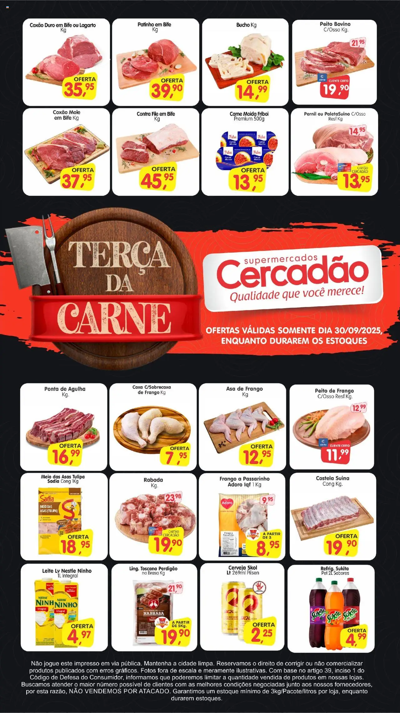 Cercadão folheto "Ofertas da semana" válido a partir de 30/09/2025 - número de página 1 - Base, Carne, Frango, Peito de frango, Pernil, Contra filé, Coxão duro, Asa de frango