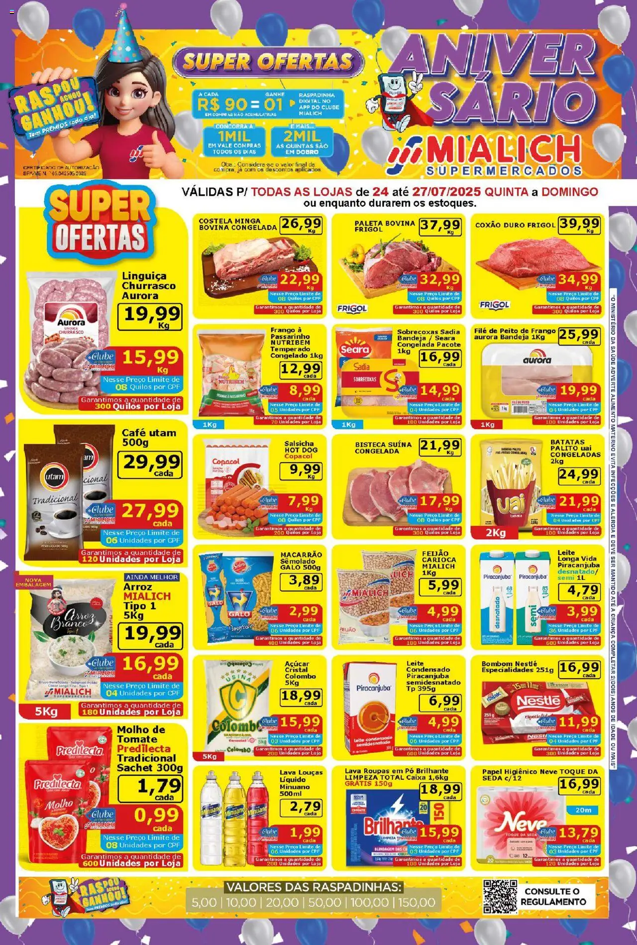 Mialich Supermercados folheto "Ofertas da semana" válido a partir de 24/07/2025 - número de página 1 - Tomate, Feijão, Mialich
