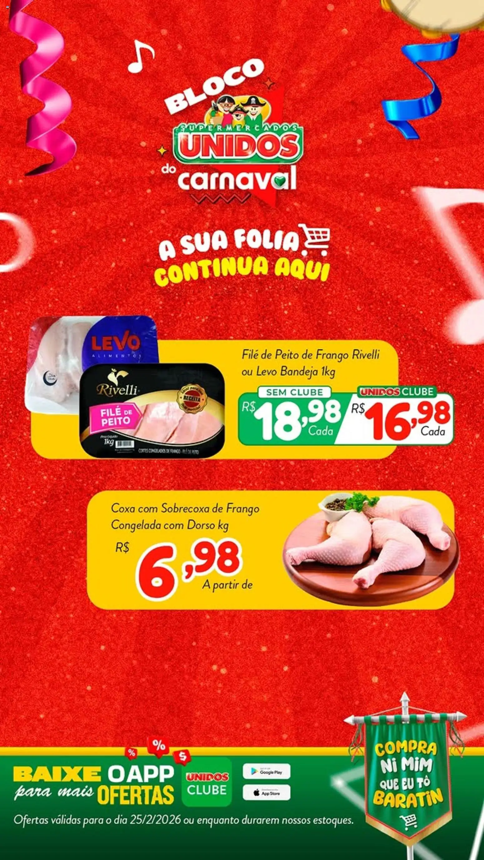 Pré-Visualização do folheto "Ofertas da semana" da loja Supermercados Unidos válido a partir de 25/02/2026 - Frango, Peito de frango, Alimentos, Bandeja, Sobrecoxa de frango