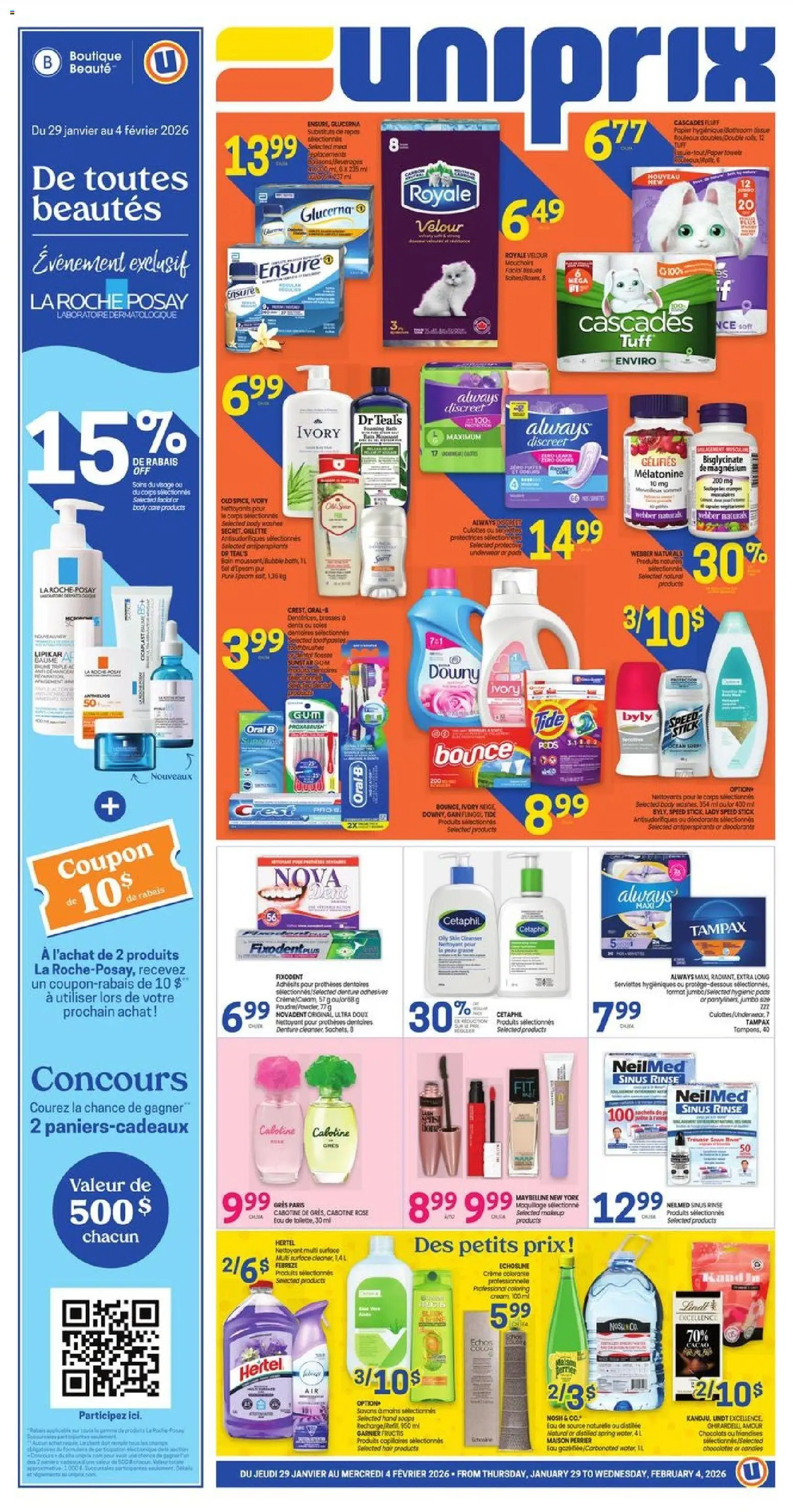 Preview of leaflet Weekly flyer / circulaire from shop Uniprix is valid from Jan 29, 2026 - Ice, Lindt, Bath, Underwear, Towels, Candies