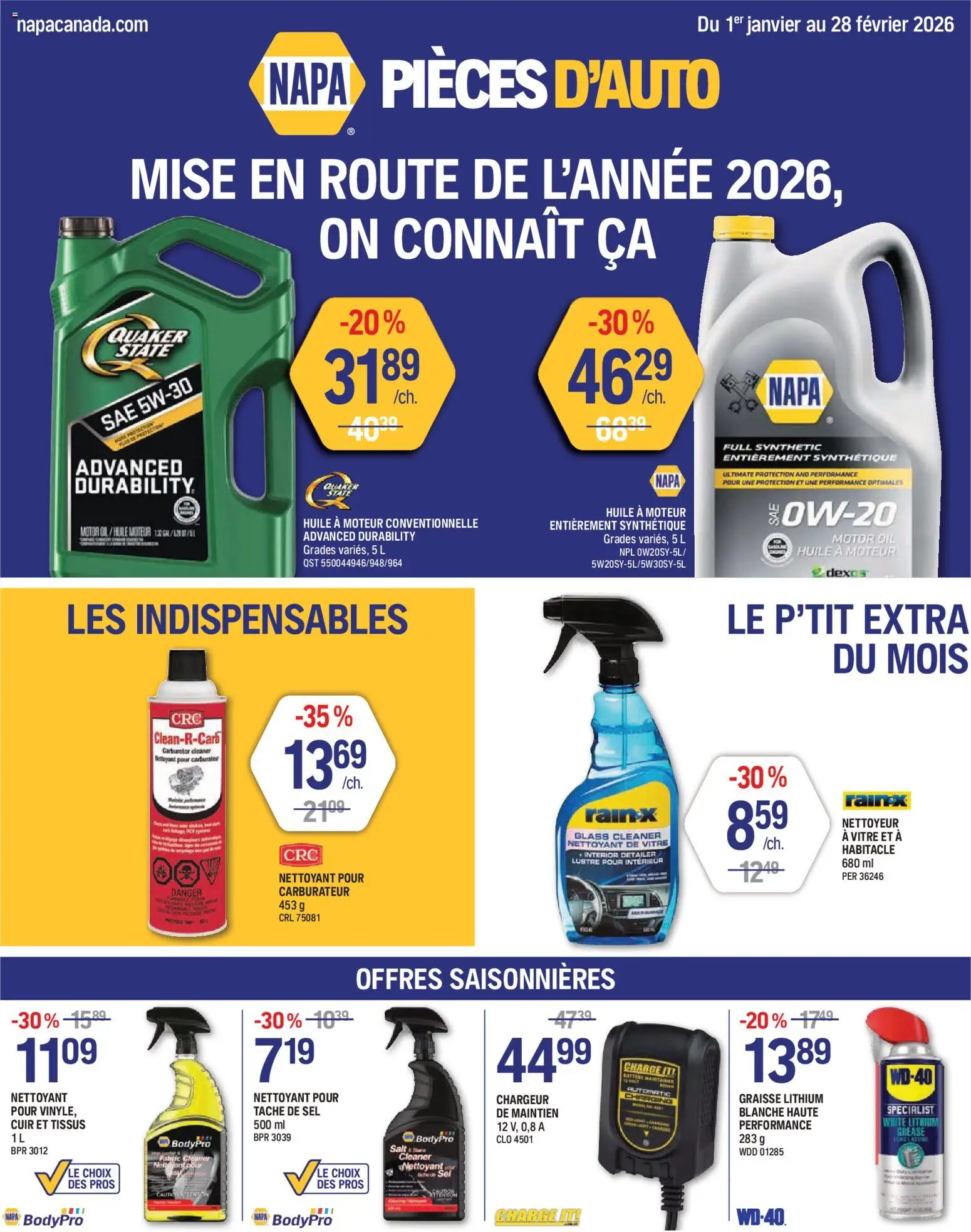 Preview of leaflet Circulaire from shop NAPA Auto Parts is valid from Jan 01, 2026 - Oil, Salt
