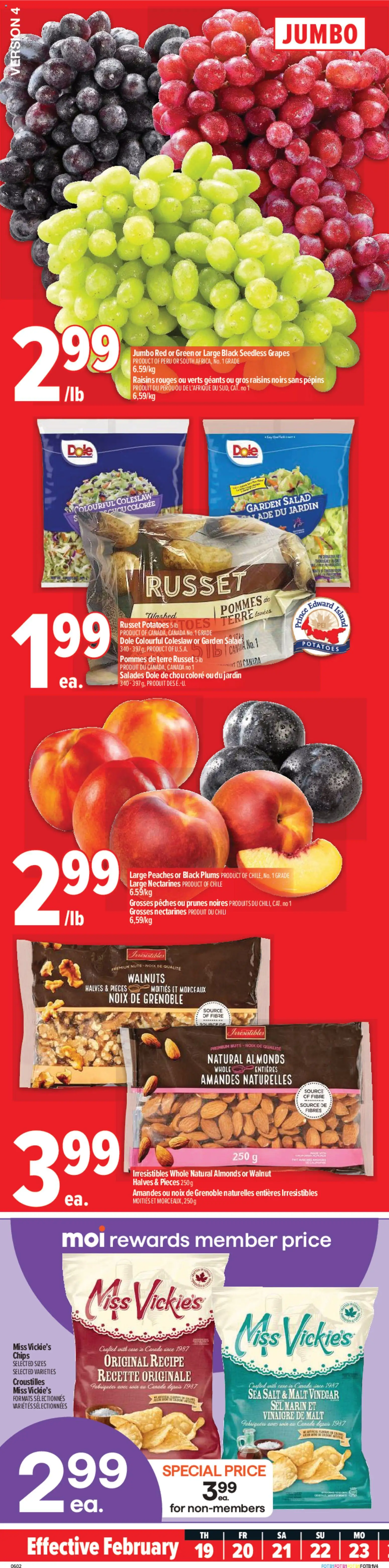 Preview of leaflet Trois-Pistoles from shop Metro is valid from Feb 19, 2026 - Salad, Potatoes, Peaches, Salt, Raisins, Grapes, Prunes, Seedless grapes