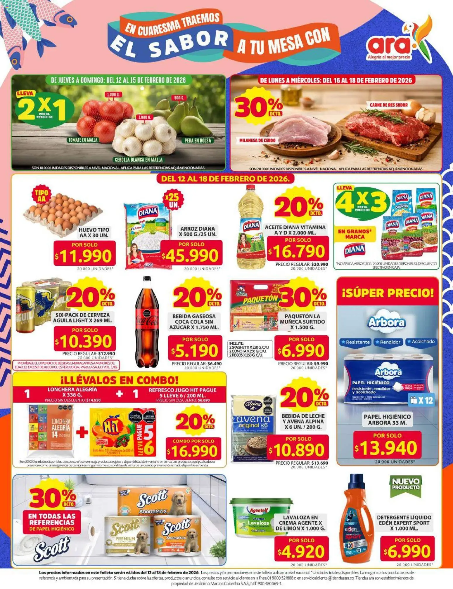  Vista previa del prospecto Ahorra con precios bajos y ofertas en la canasta familiar del almacen Ara válida del 12/02/2026 al 18/02/2026