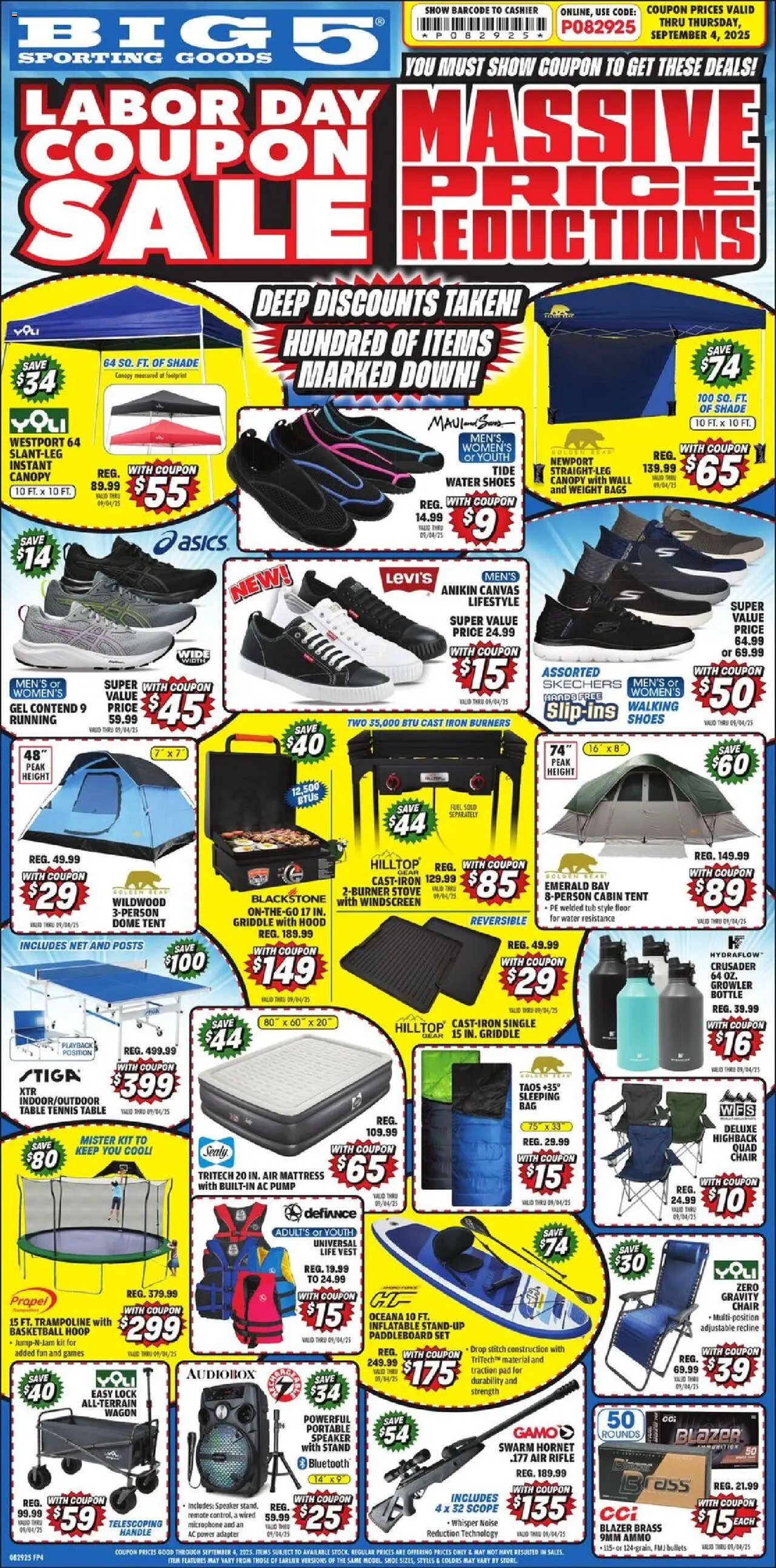 Big 5 Sporting Goods Weekly Ad from 08/26/2025 - Flyer - Page number 1 - Mattress, Trampoline, Chair, Tent, Stove, Vest, Adapter, Table
