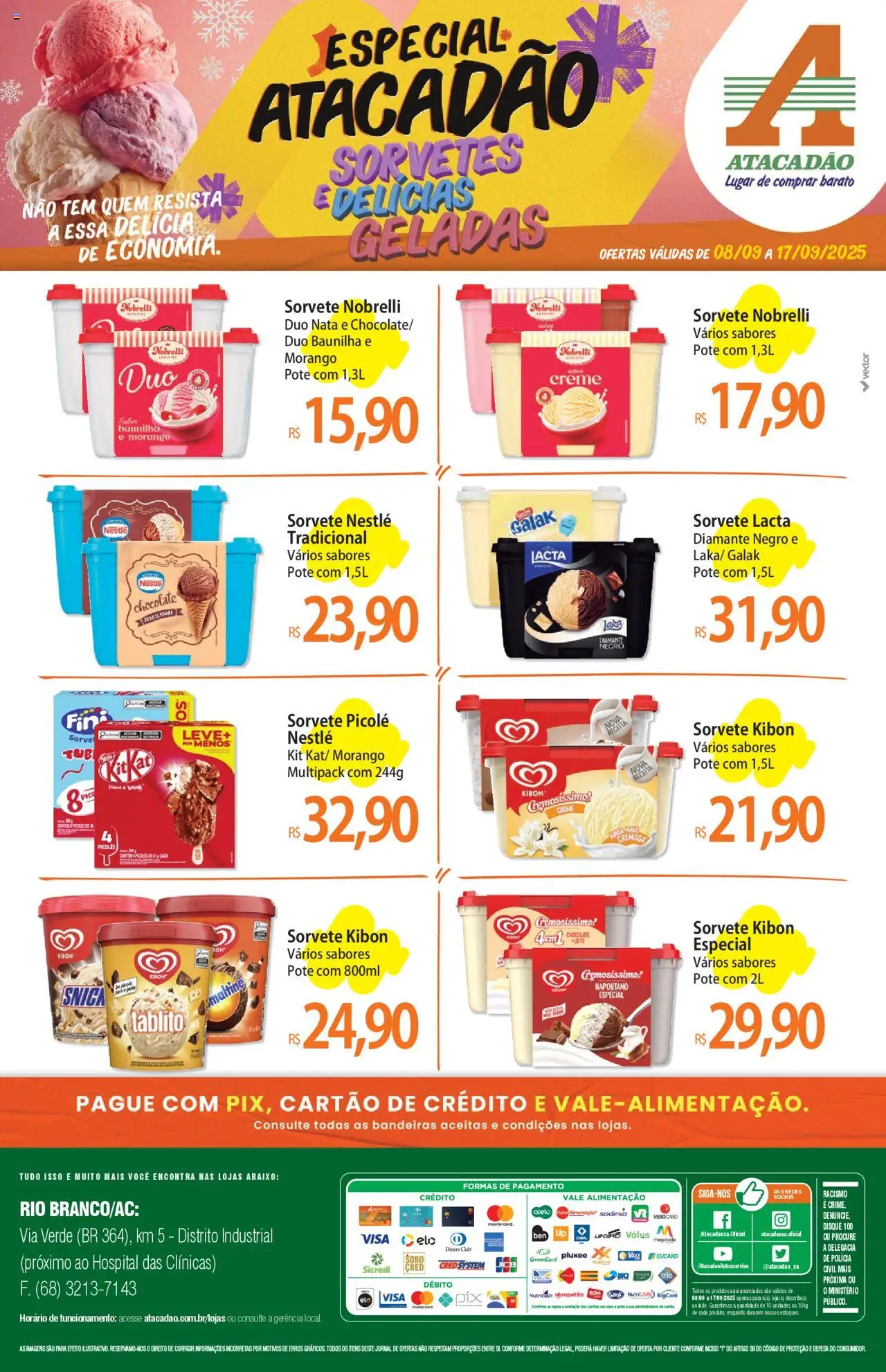 Atacadão folheto "Ofertas - AC" válido a partir de 08/09/2025 - número de página 1 - Sorvete, Chocolate, Leite, Creme, Baunilha, Picolé, Nata