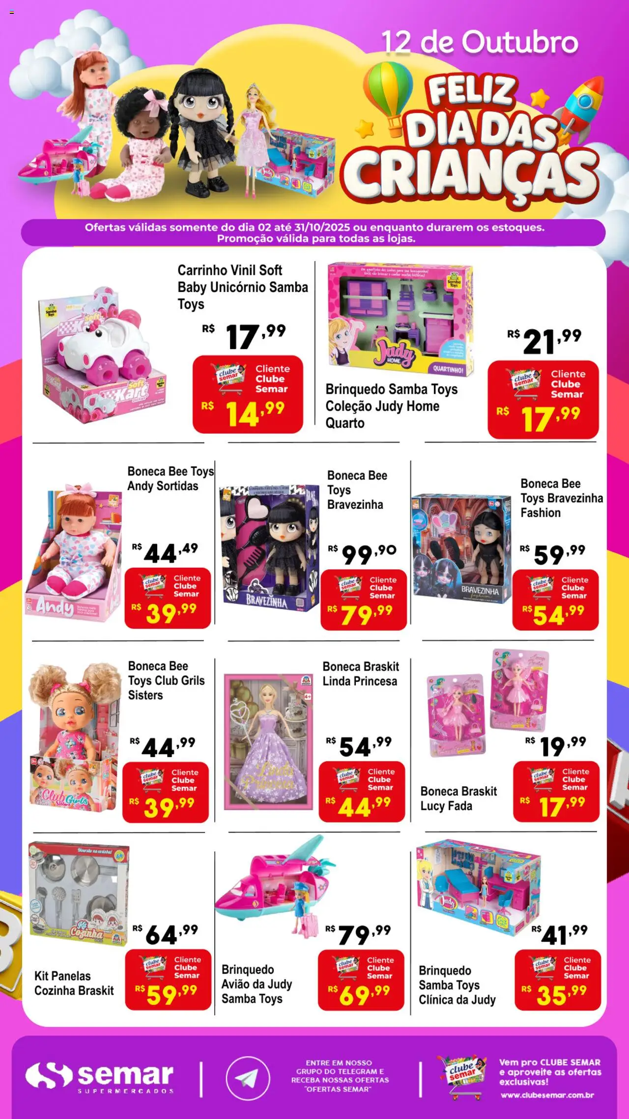 Semar Supermercado folheto "Ofertas Especial Dia das Crianças" válido a partir de 02/10/2025 - número de página 1 - Boneca, Carrinho, Panelas