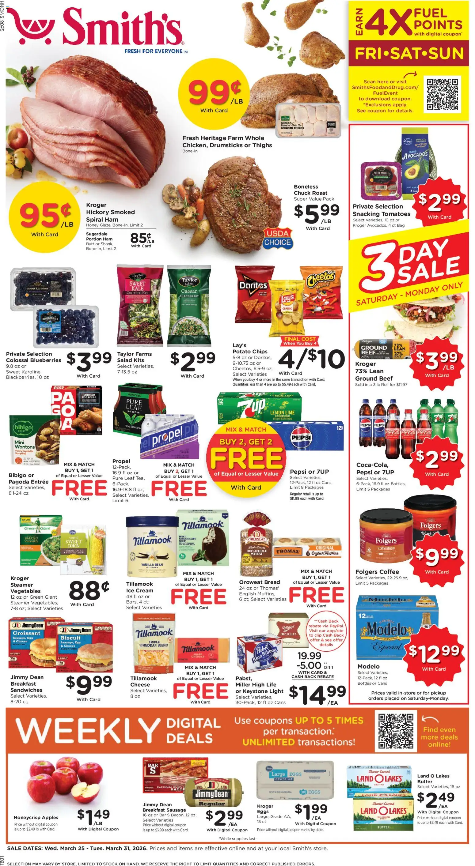 Ad Preview of Smith's Smith's Weekly Ad - NM from 03/25/2026 - Eggs, Tea, Vegetables, Sausage, Ham, Lime, Muffins, Chocolate Chip