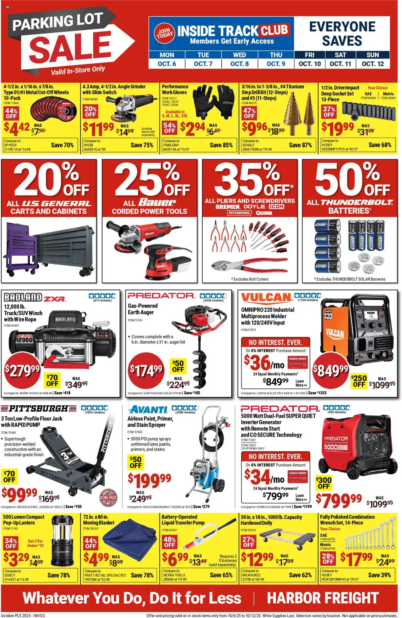 Ad Preview of Harbor Freight Weekly Ad from 10/06/2025 - Grinder, Blanket, Ryobi, Pump, Drill Bit, Angle Grinder, Magnum, Specialties