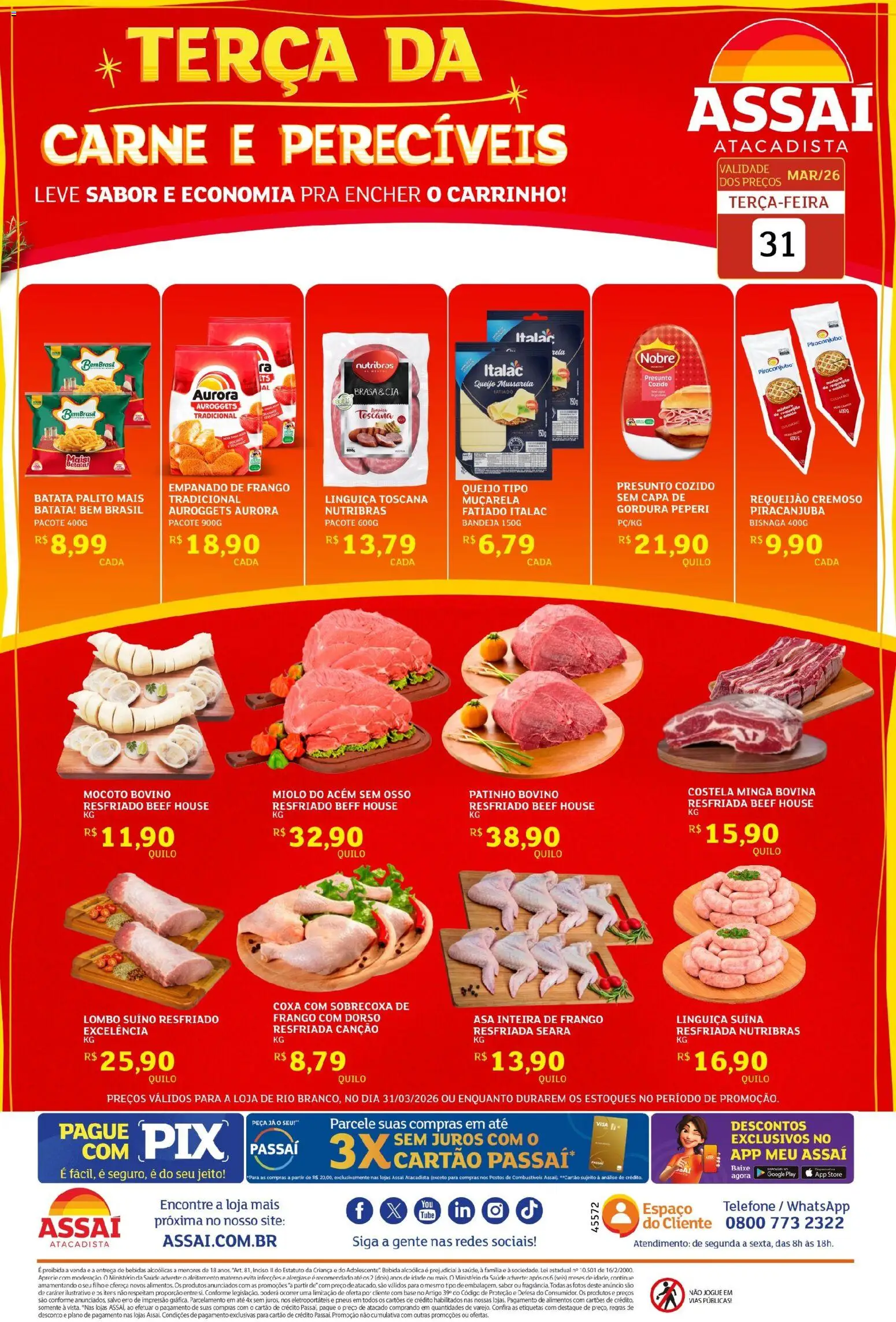 Pré-Visualização do folheto "Assaí Atacadista ofertas - AC" da loja Assaí Atacadista válido a partir de 31/03/2026 - Telefone, Pneus, Batata, Frango, Mussarela, Alimentos, Presunto, Lombo