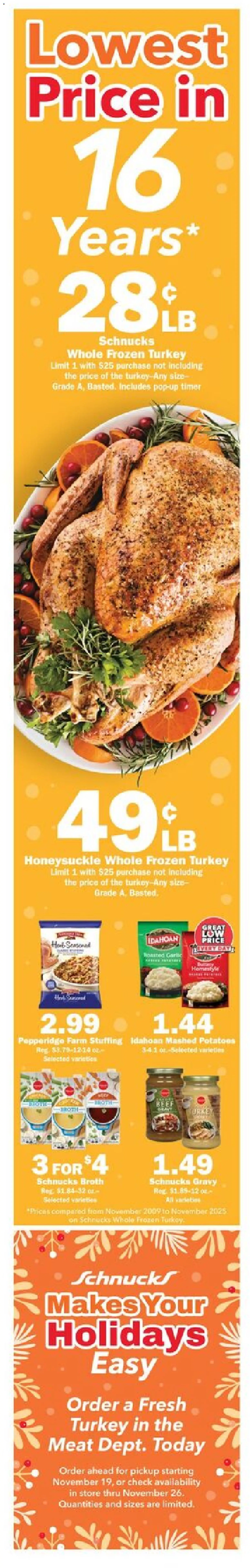 Ad Preview of Schnucks Weekly Print Ad - IN from 11/05/2025 - Turkey, Potatoes, Meat