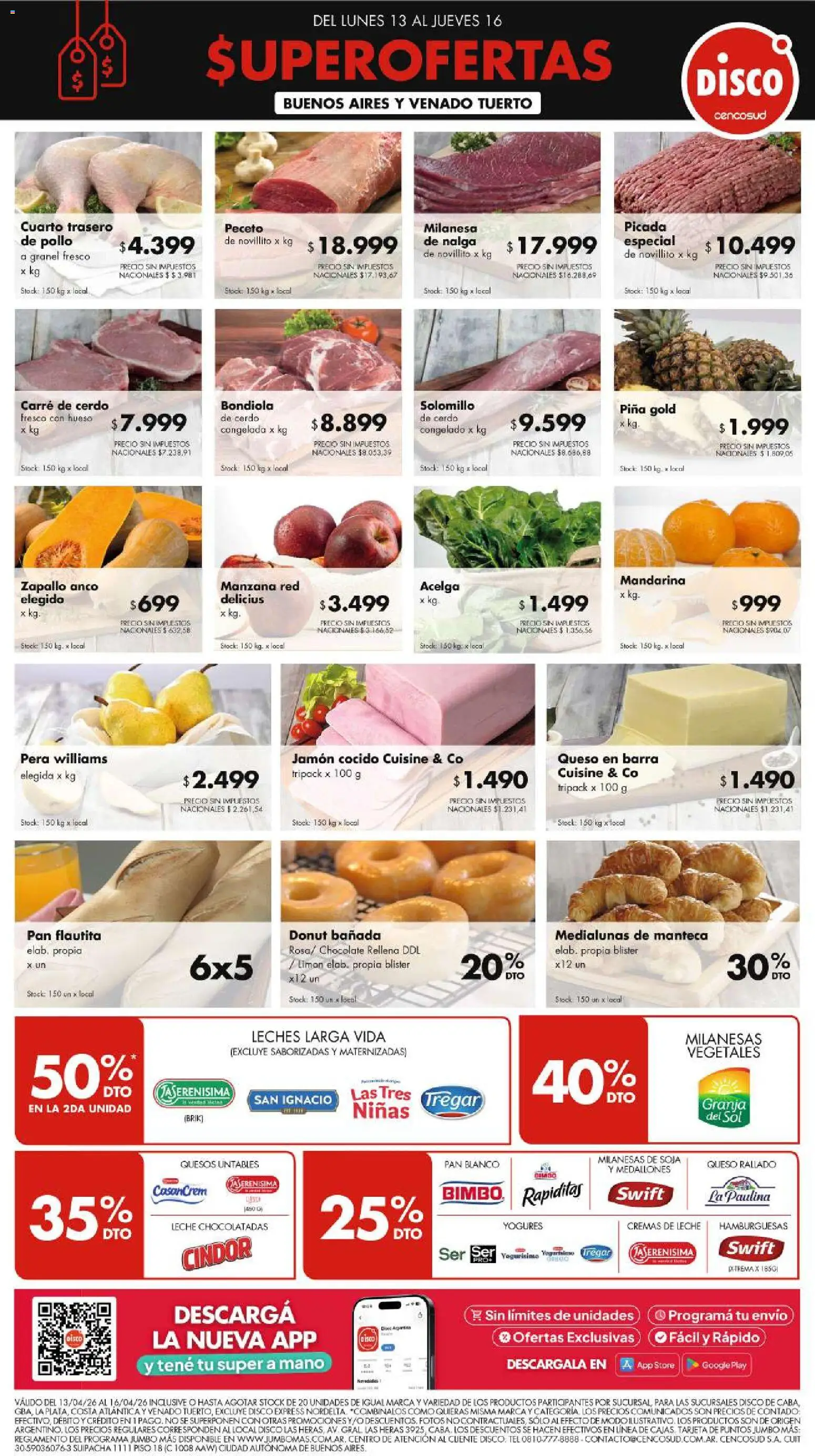 Vista previa del folleto de la tienda Disco válido desde el 12/04/2026 - Disco, Milanesas, Manzana, Pan, Limón, Leche, Cerdo, Queso rallado