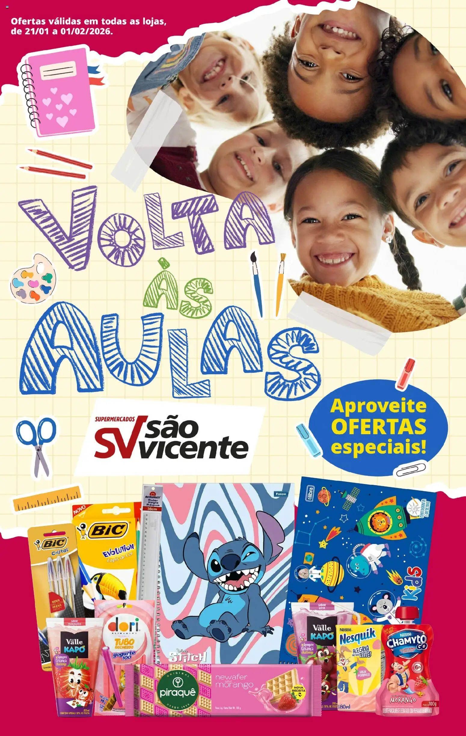 Pré-Visualização do folheto "Ofertas Voltas às Aulas" da loja Supermercados São Vicente válido a partir de 21/01/2026