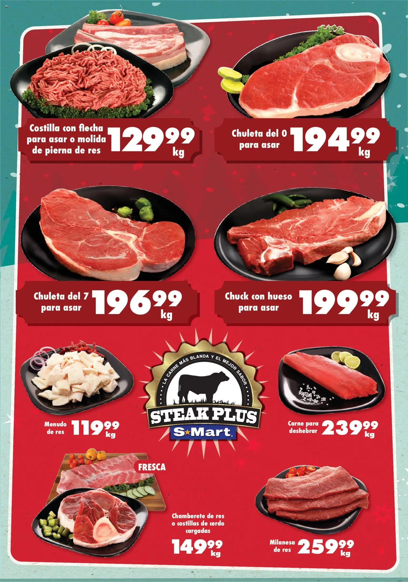 Vista previa las ofertas de la tienda S-Mart - Folleto Juárez desde el 21/11/2025 - Carne, Cerdo, Milanesa, Costillas de cerdo, Res, Chuleta, Steak