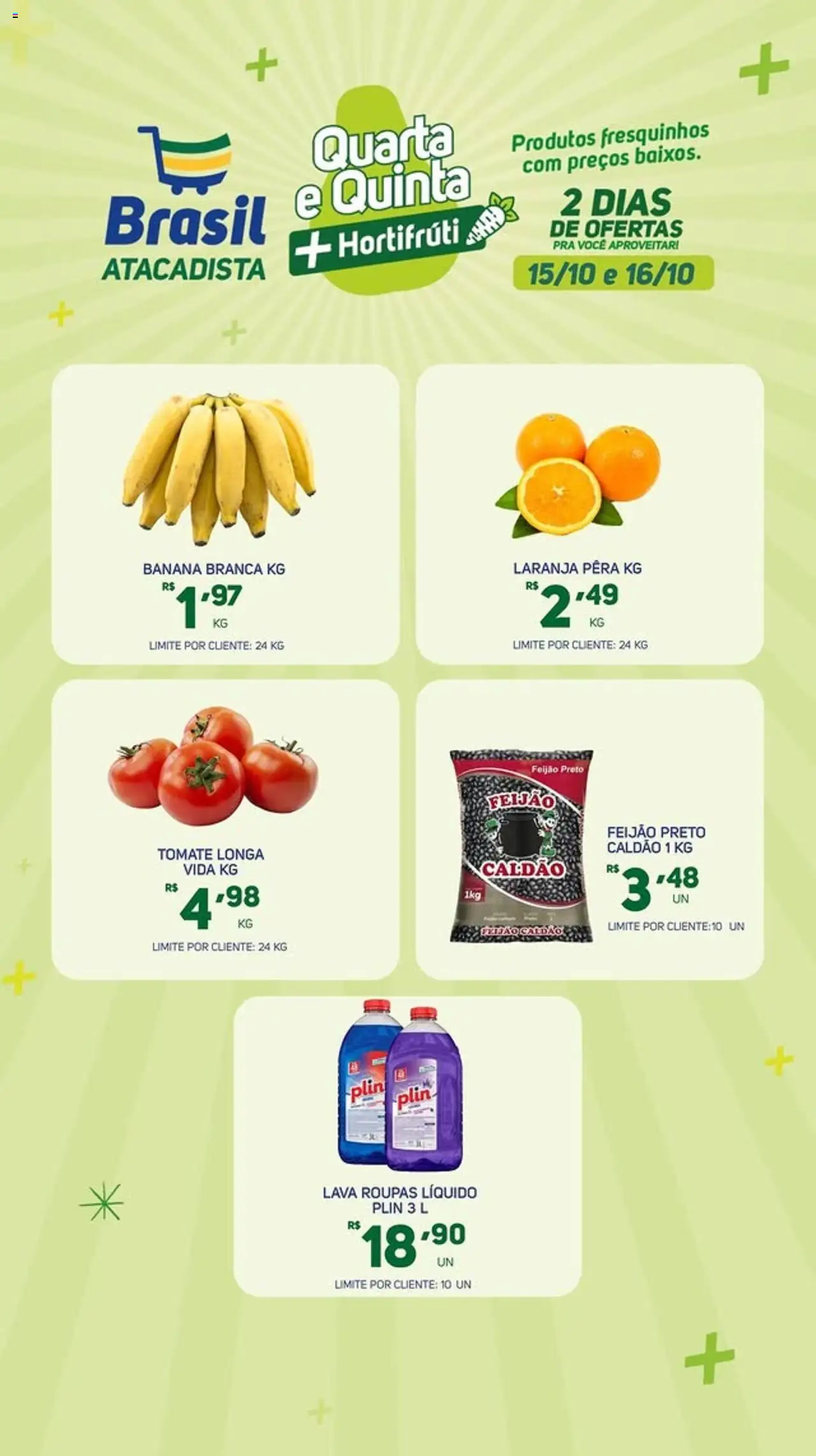 Brasil Atacadista folheto "Ofertas Hortifruti" válido a partir de 15/10/2025 - número de página 1 - Roupas, Feijão, Pera, Tomate