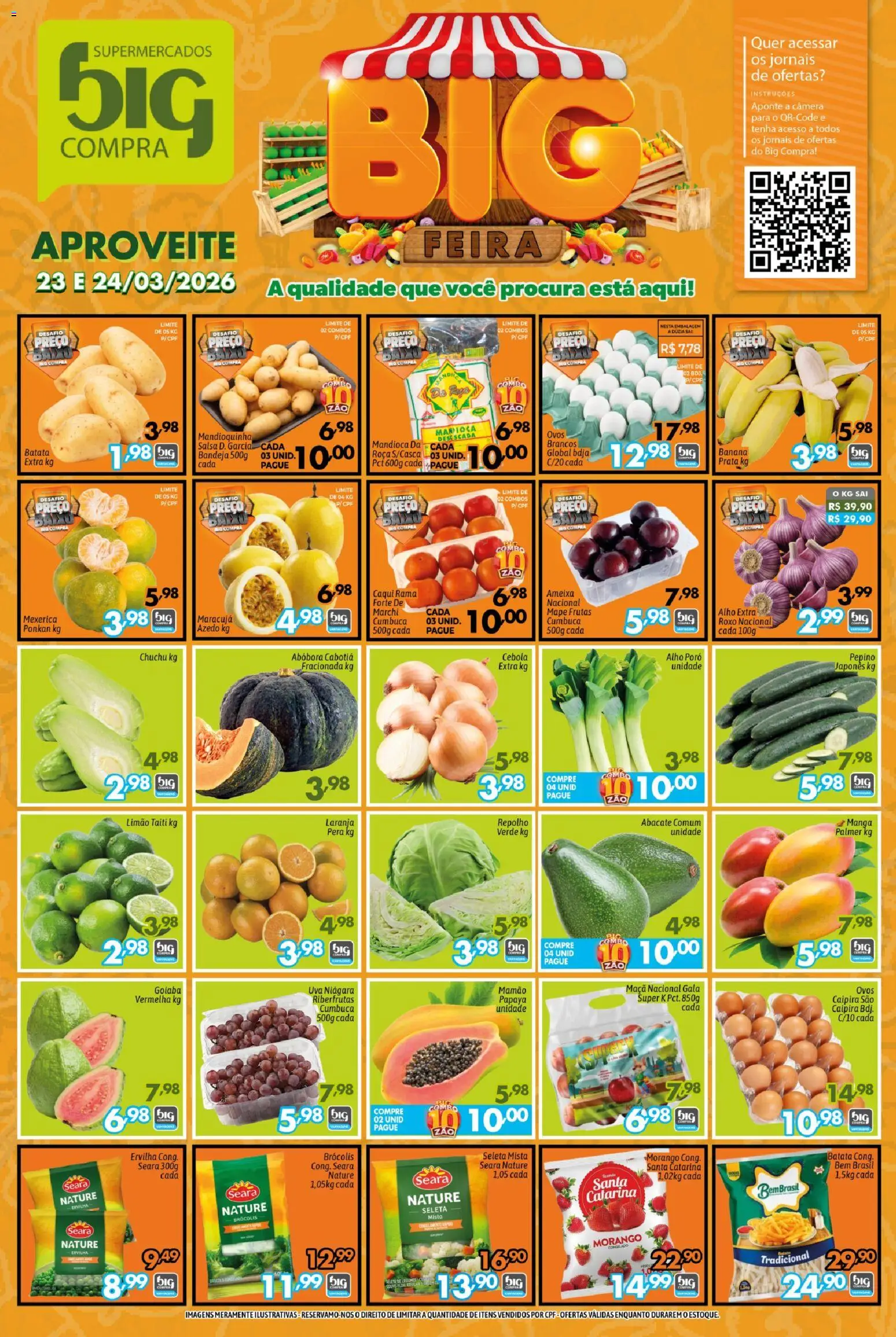 Pré-Visualização do folheto "Big Compra - Ofertas da semana" da loja Big Compra válido a partir de 23/03/2026 - Caqui, Maracujá, Pera, Abacate, Mandioca, Baixo, Salsa, Mamão