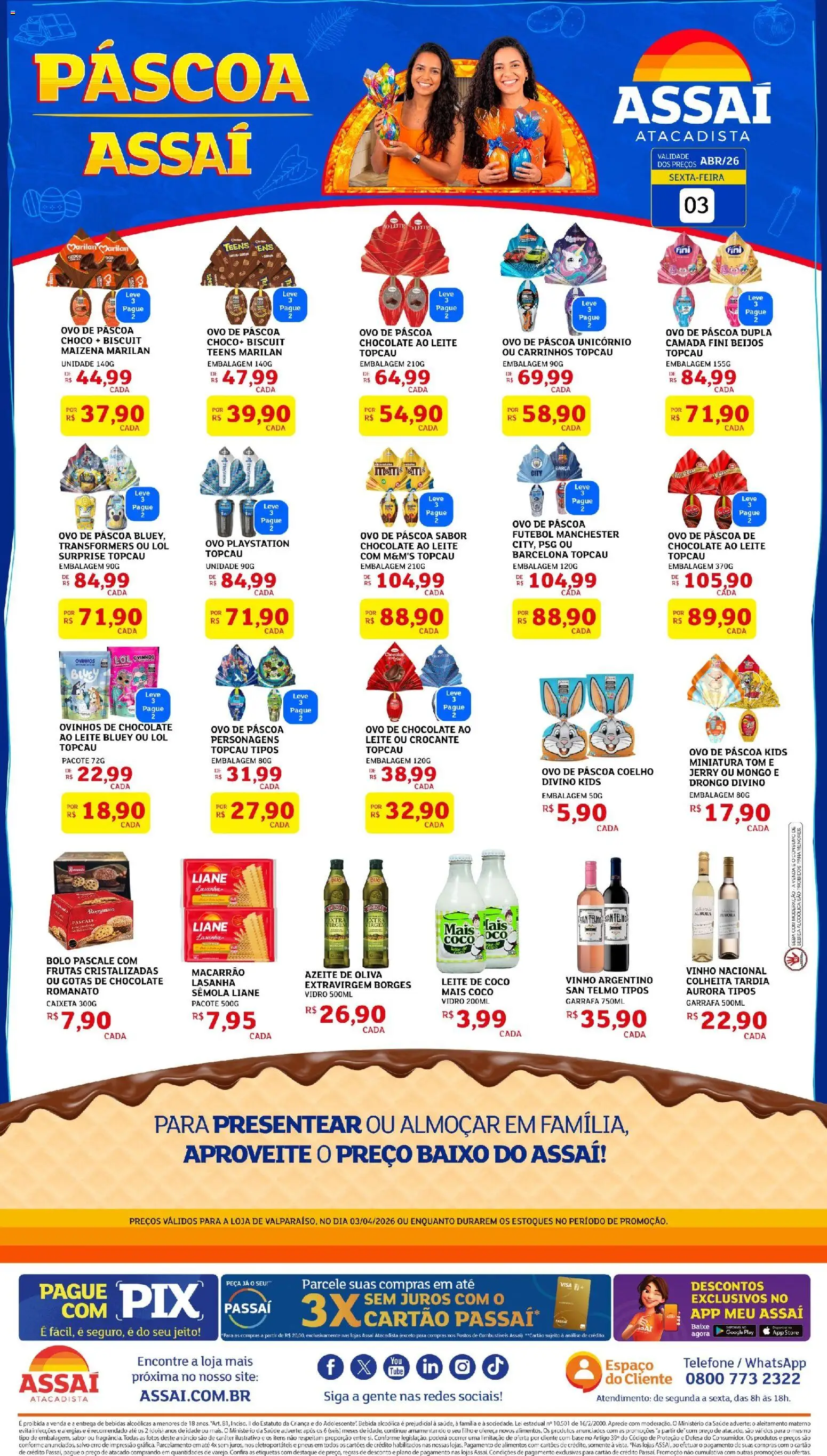 Pré-Visualização do folheto "Assaí Atacadista ofertas - GO" da loja Assaí Atacadista válido a partir de 03/04/2026 - Bolo, Frutas, Lasanha, Bebidas, Base, Leite, Azeite de oliva, Baixo