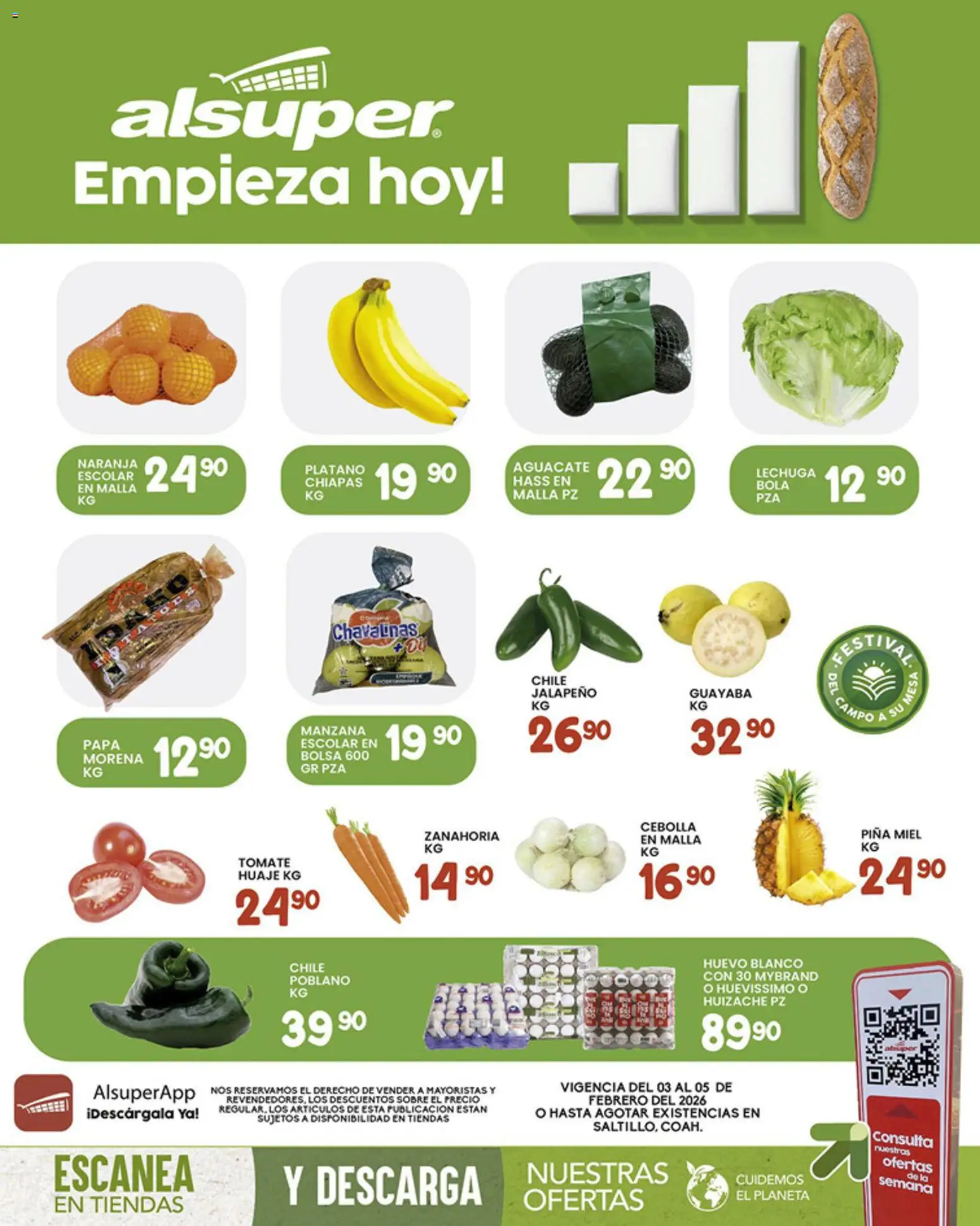 Vista previa las ofertas de la tienda Alsuper - Folleto Saltillo desde el 03/02/2026 - Papa, Manzana, Chile, Bolsa, Zanahoria, Cebolla, Miel, Sobre