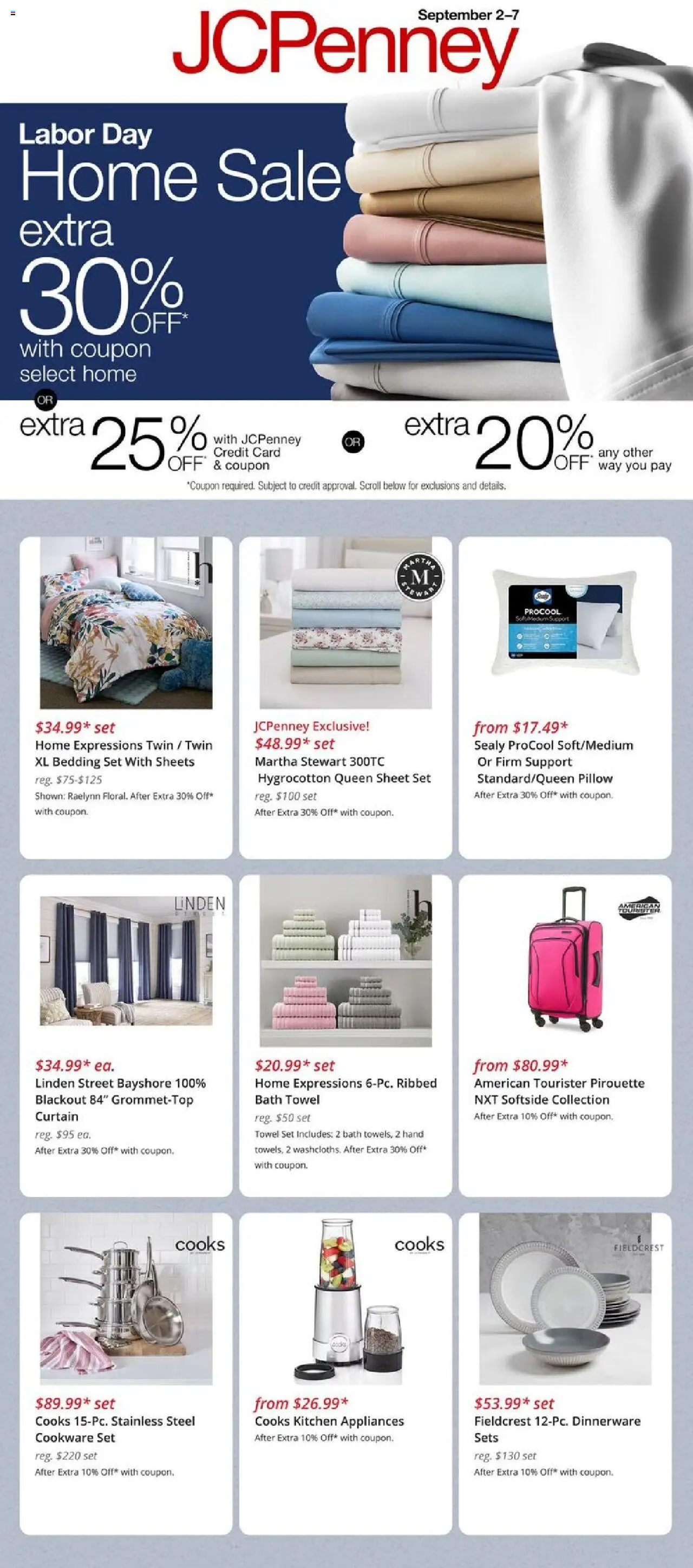 JCPenney Store Ads from 09/02/2025 - Flyer - Page number 1 - Sheet, Pillow, Bath, Bedding, Cookware set