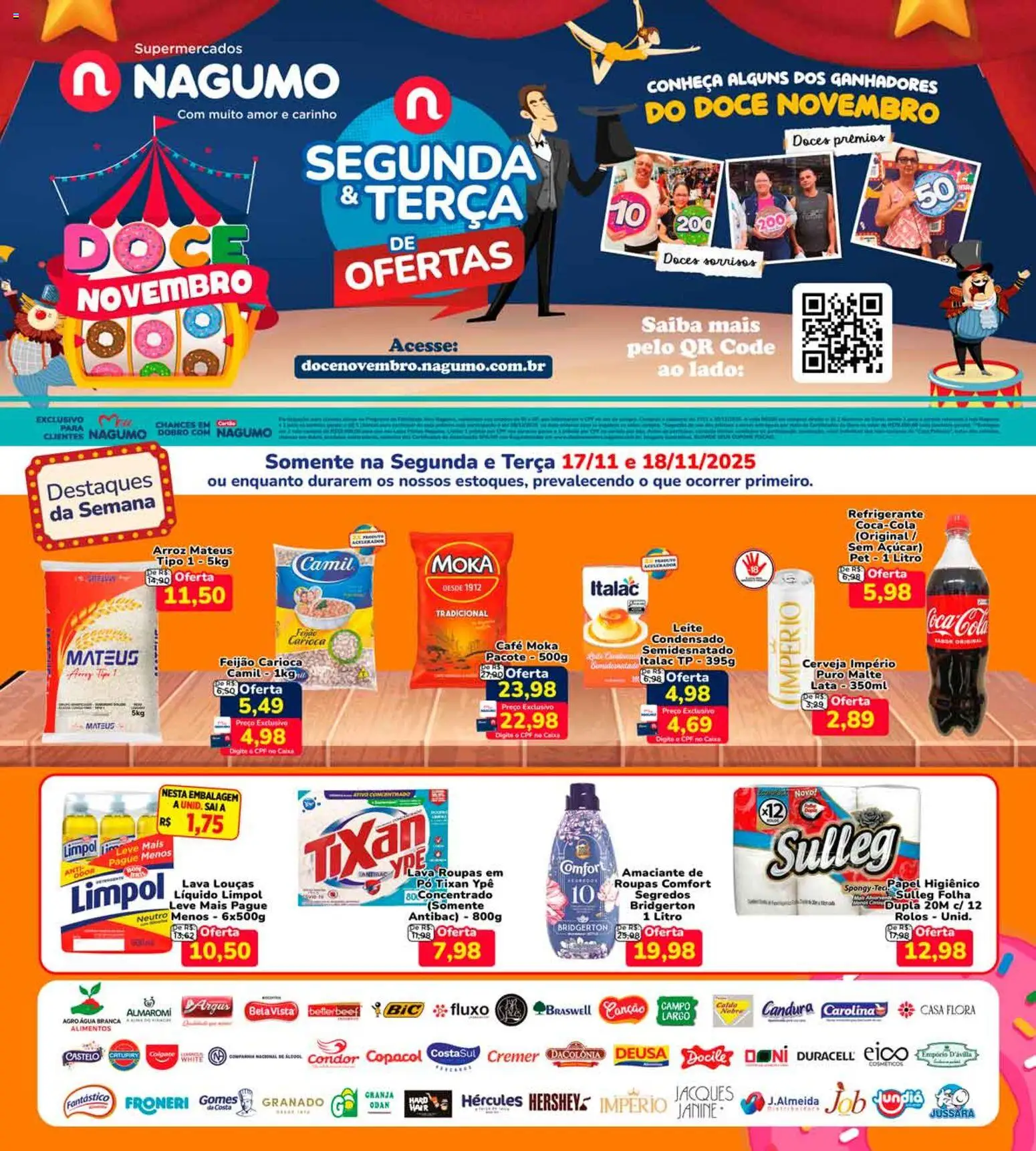 Pré-Visualização do folheto "Ofertas Segunda e Terça" da loja Nagumo válido a partir de 17/11/2025 - Caixa, Cerveja, Água, Feijão, Refrigerante, Cola, Alimentos, Amaciante