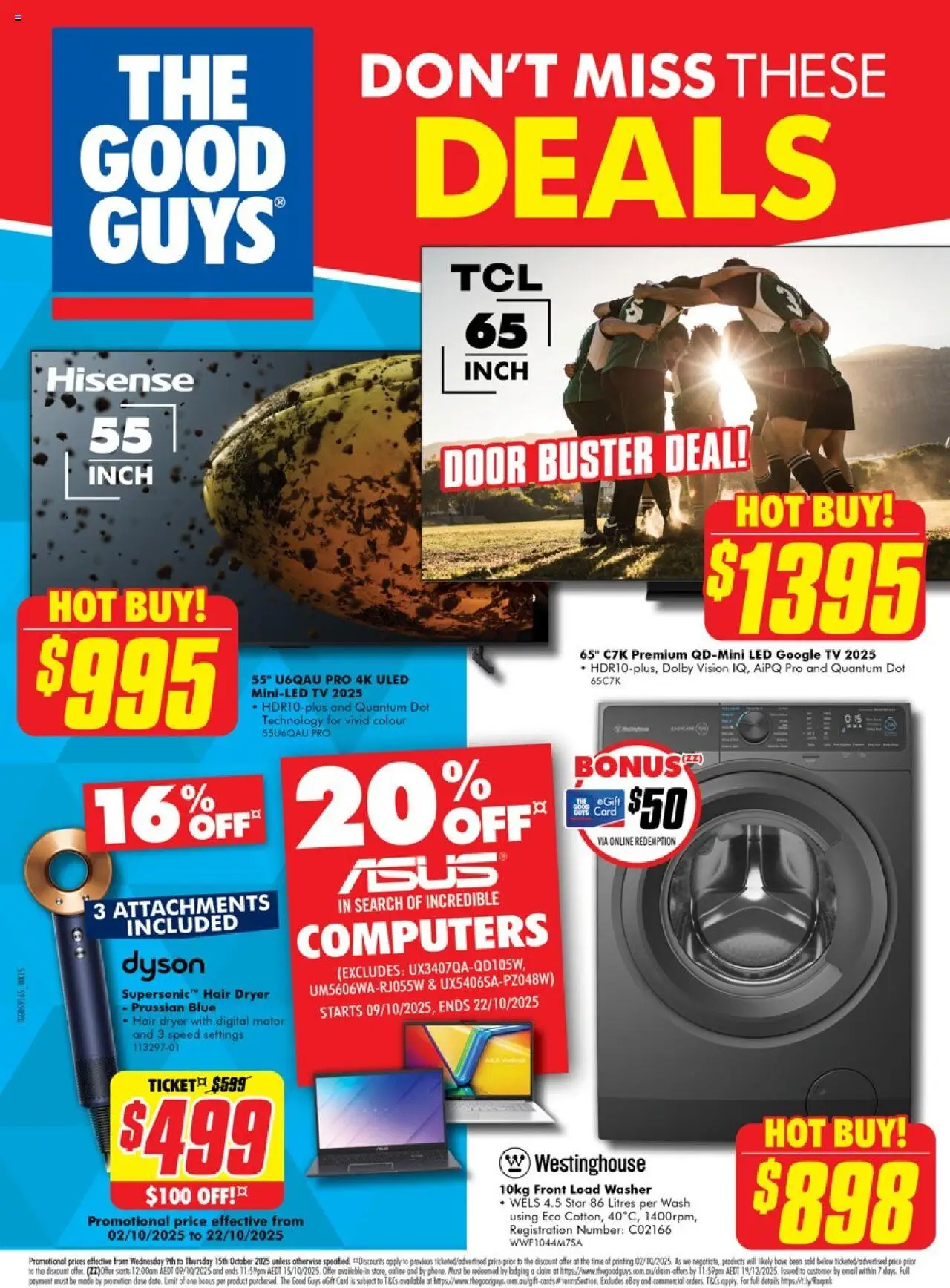 Preview of catalogue Catalogue from shop The Good Guys valid 08/10/2025 - Door, Digital, Tv, Dryer, Washer, Hair dryer