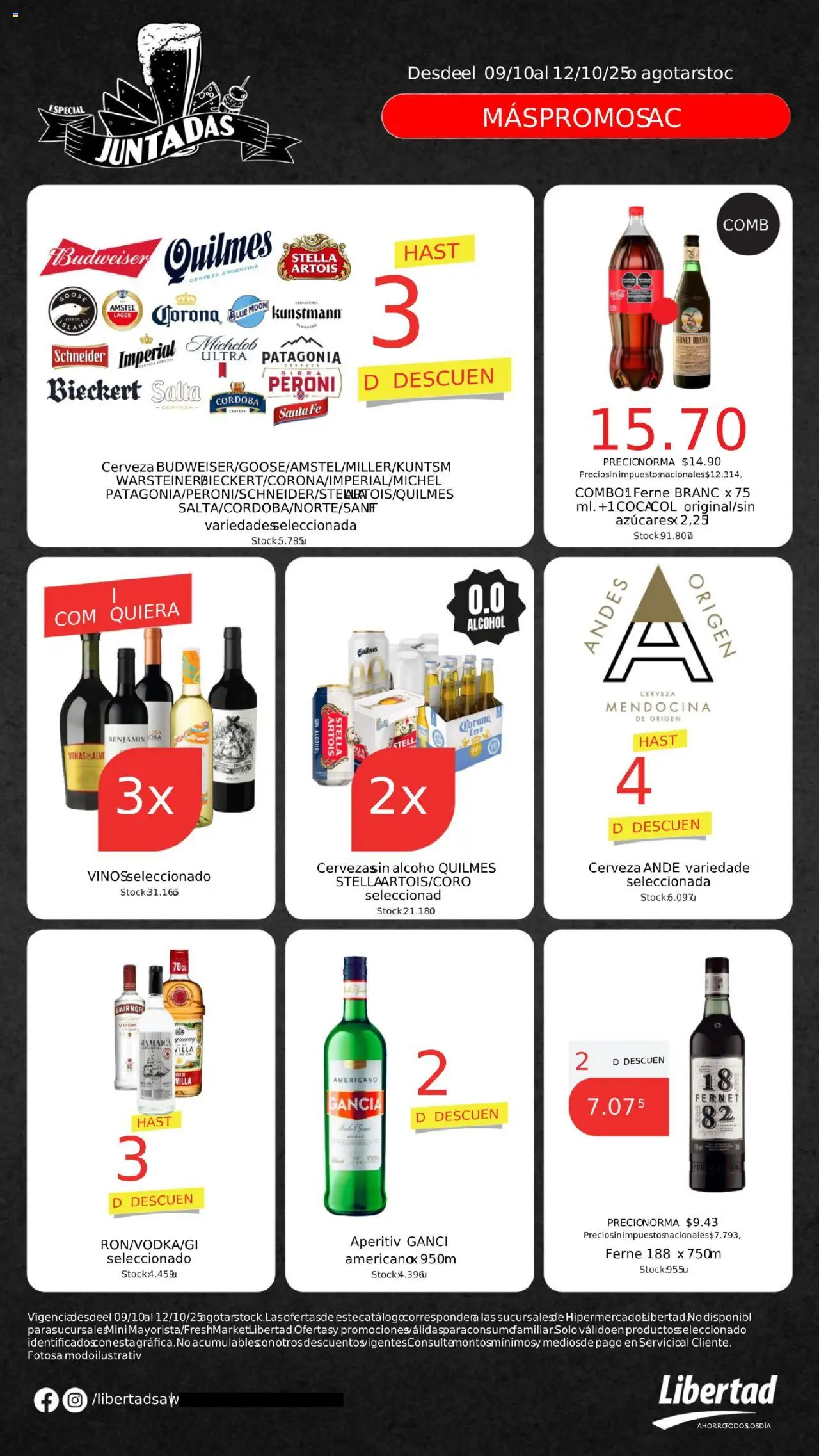 Hipermercado Libertad PAIS JUNTADAS del 09/10/2025 Online - Fernet, Cerveza, Alcohol, Cera