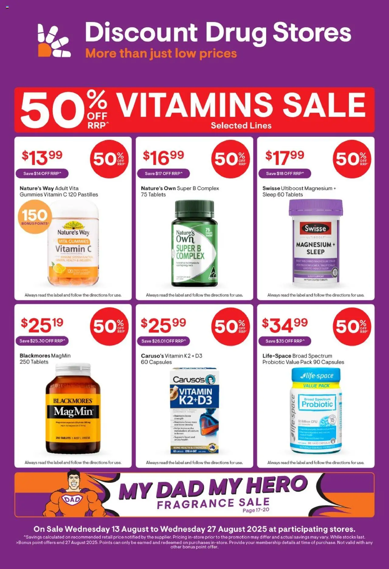 Discount Drug Stores catalogue valid from 13/08/2025 - page 1 - Fragrance, Capsules, Tablets, Vitamin