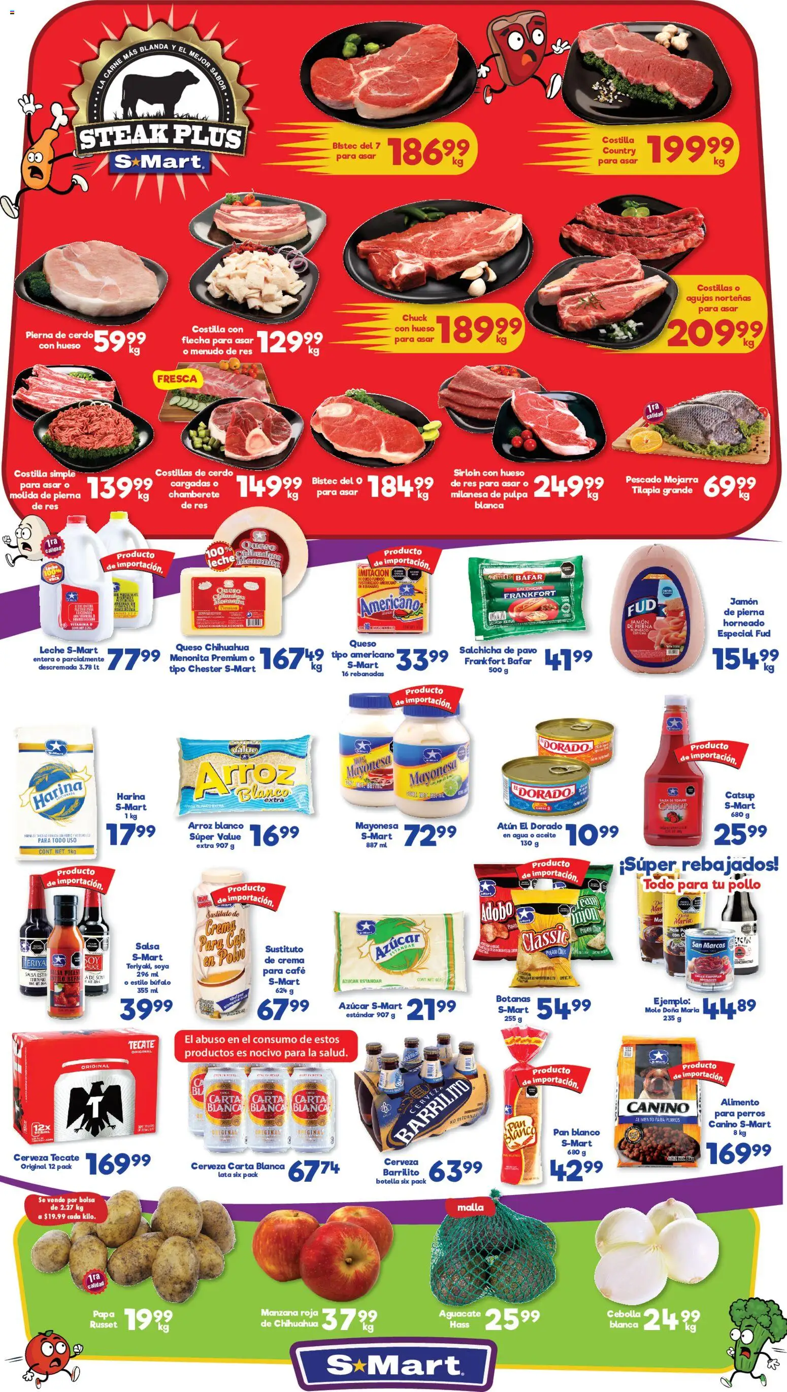 Vista previa las ofertas de la tienda S-Mart - Folleto Monterrey desde el 16/01/2026 - Cerveza, Snacks, Aceite, Cebolla, Mayonesa, Jamón, Salchicha, Alimento para perros