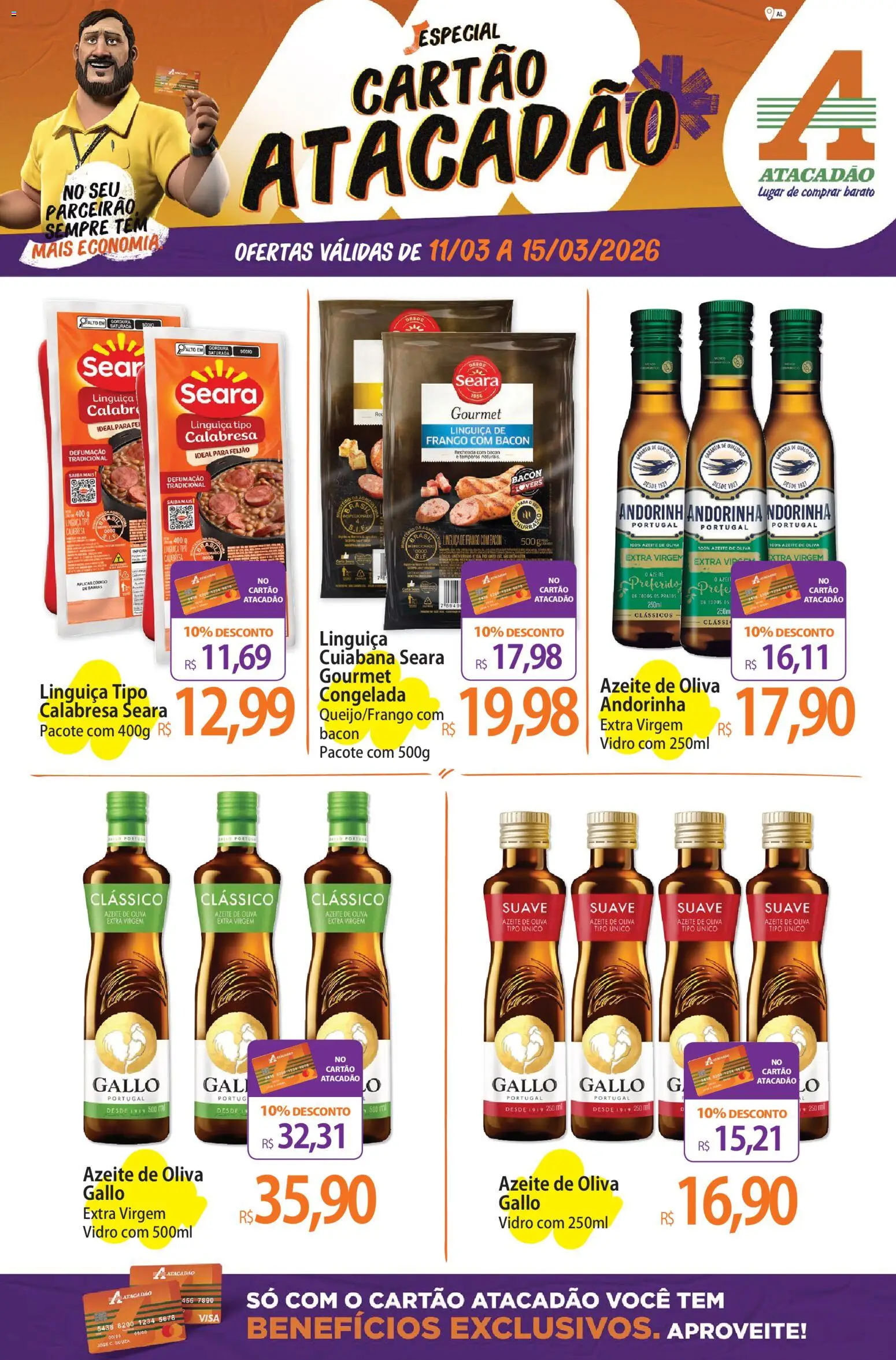 Pré-Visualização do folheto "Atacadão ofertas - AL" da loja Atacadão válido a partir de 11/03/2026 - Feijão, Frango, Azeite, Bacon, Azeite de oliva, Linguiça
