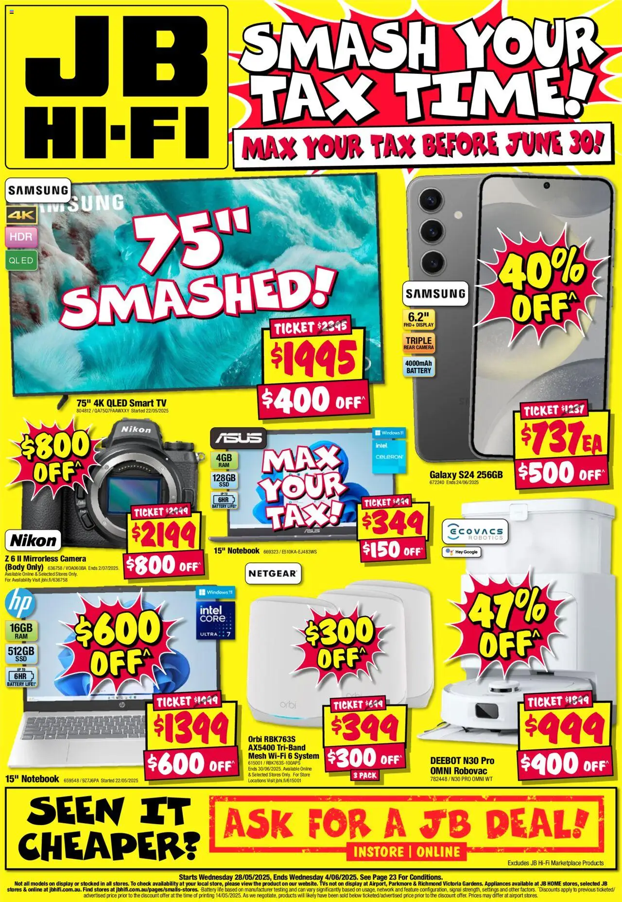 JB Hi-Fi catalogue valid from 28/05/2025 - page 1 - Battery, Notebook, Tv, Camera, Smart tv