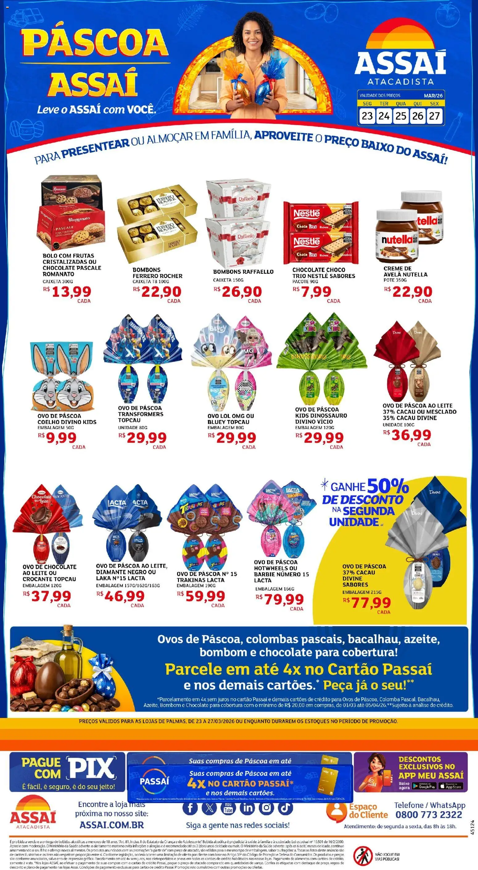 Pré-Visualização do folheto "Assaí Atacadista ofertas - TO" da loja Assaí Atacadista válido a partir de 23/03/2026 - Frutas, Coelho, Base, Bebida, Pera, Creme, Baixo, Avelã