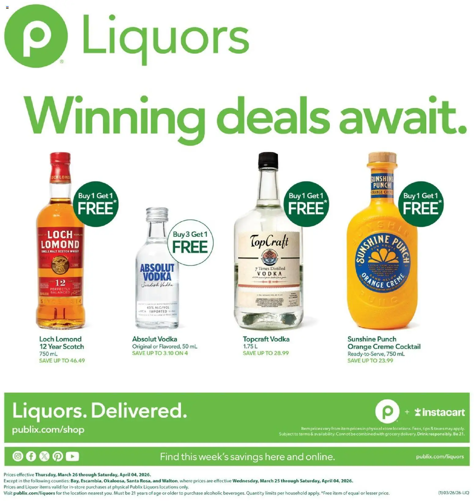 Ad Preview of Publix Publix Liquor from 03/26/2026 - Vodka, Absolut vodka